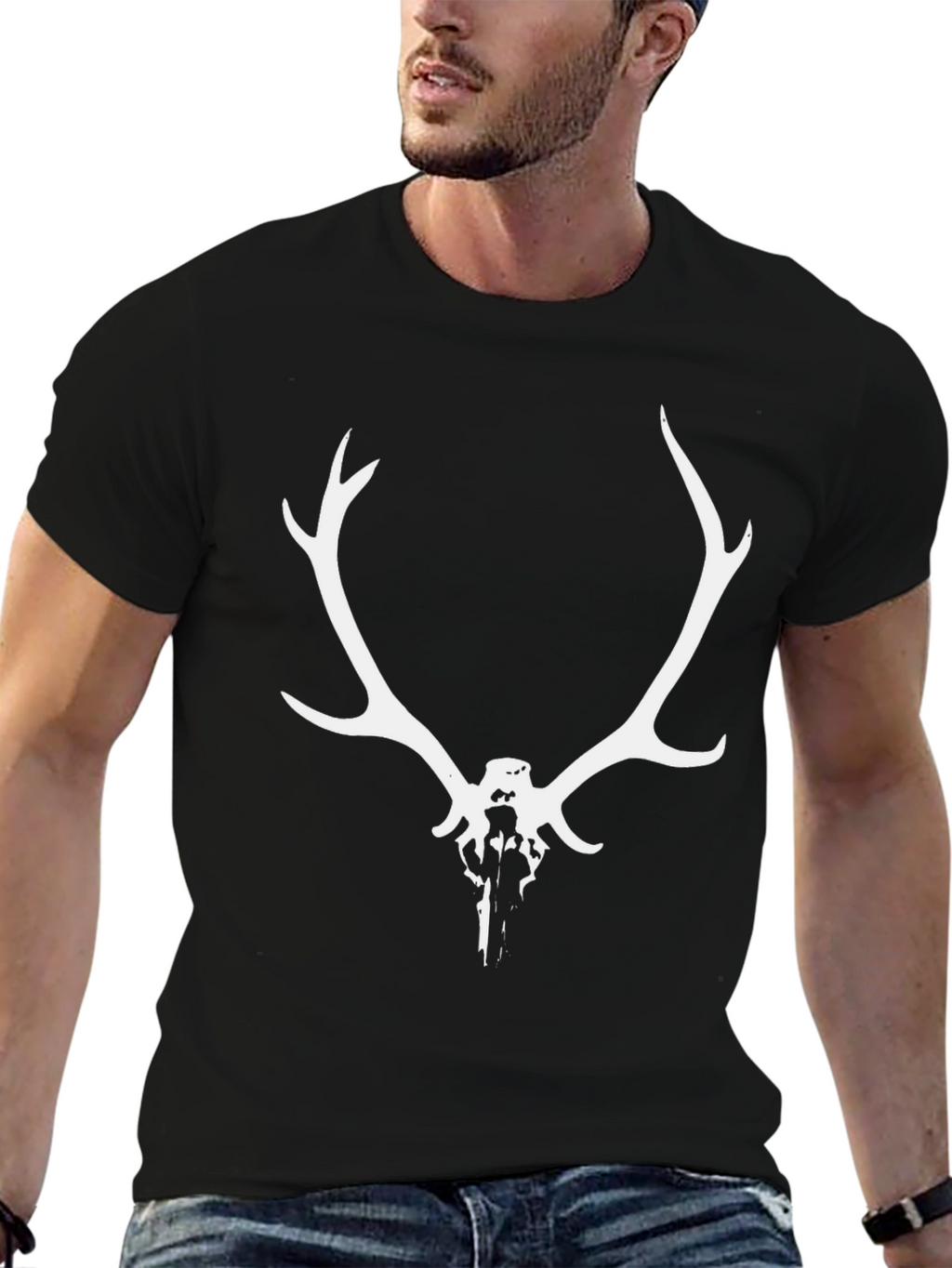 Antler Skull Graphic Tee - Mens Black T-Shirt