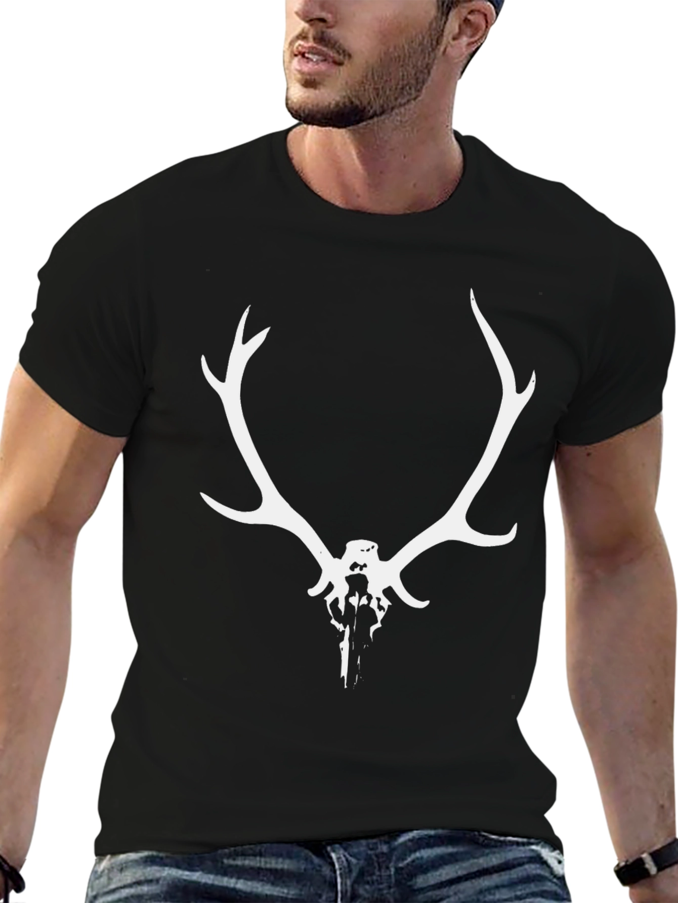Antler Skull Graphic Tee - Mens Black T-Shirt
