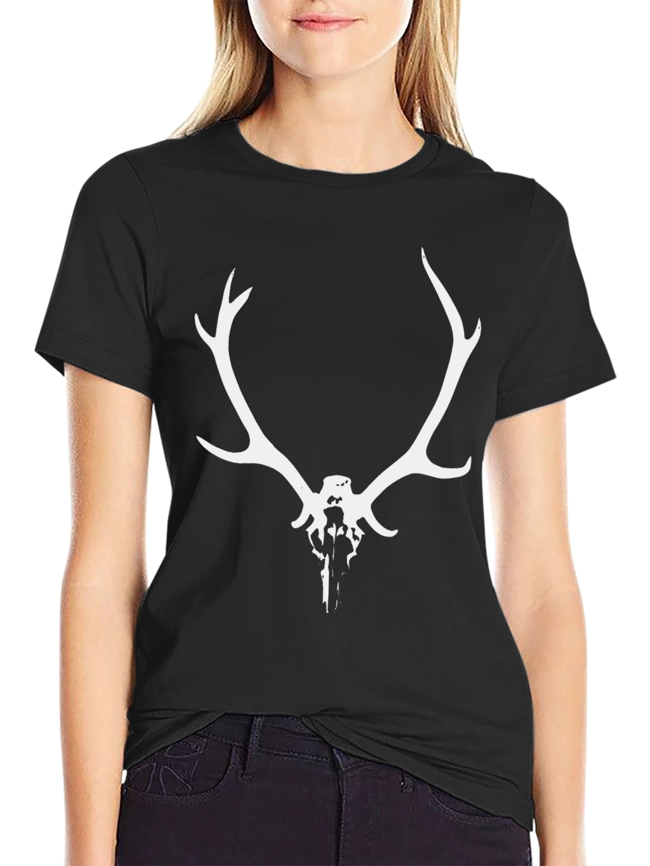 Antler Skull Graphic Tee - Mens Black T-Shirt