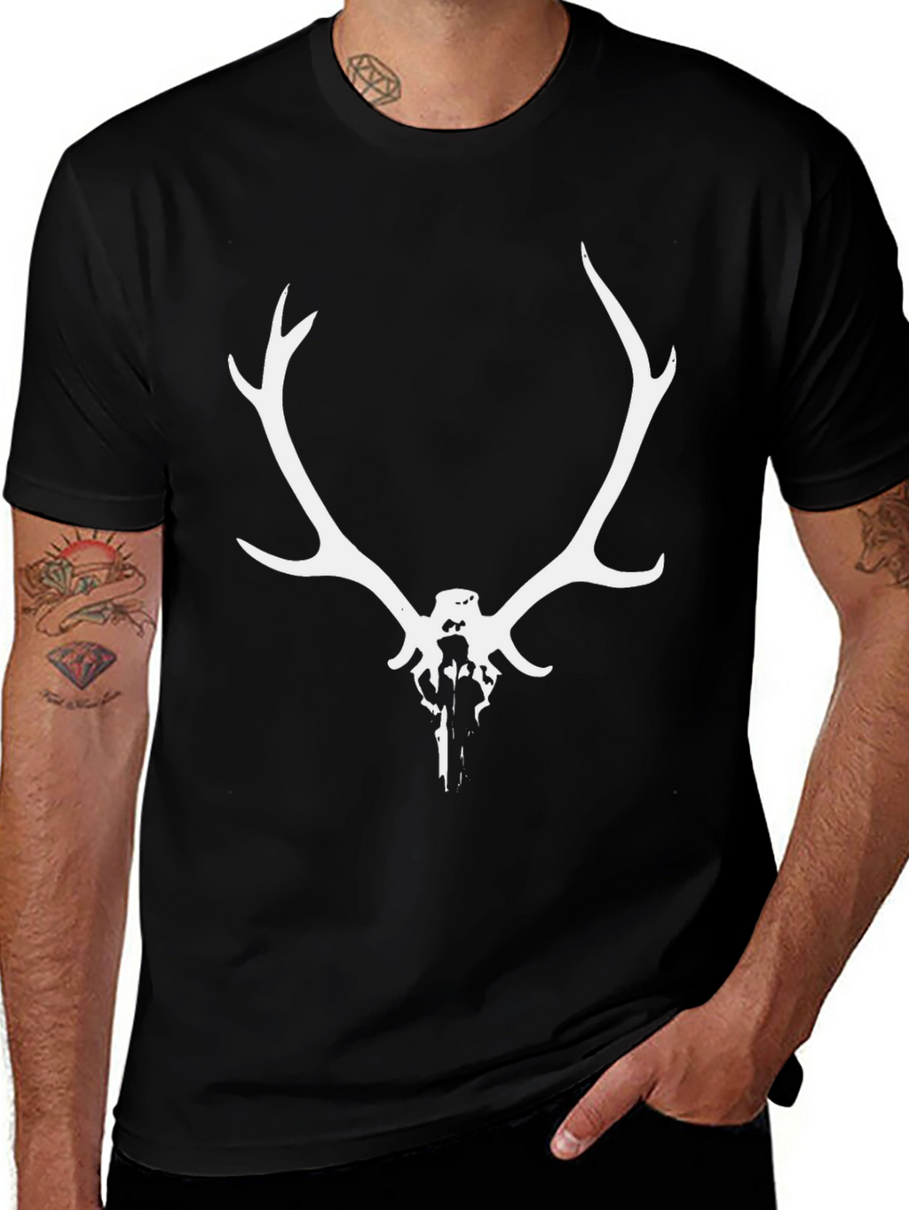 Antler Skull Graphic Tee - Mens Black T-Shirt