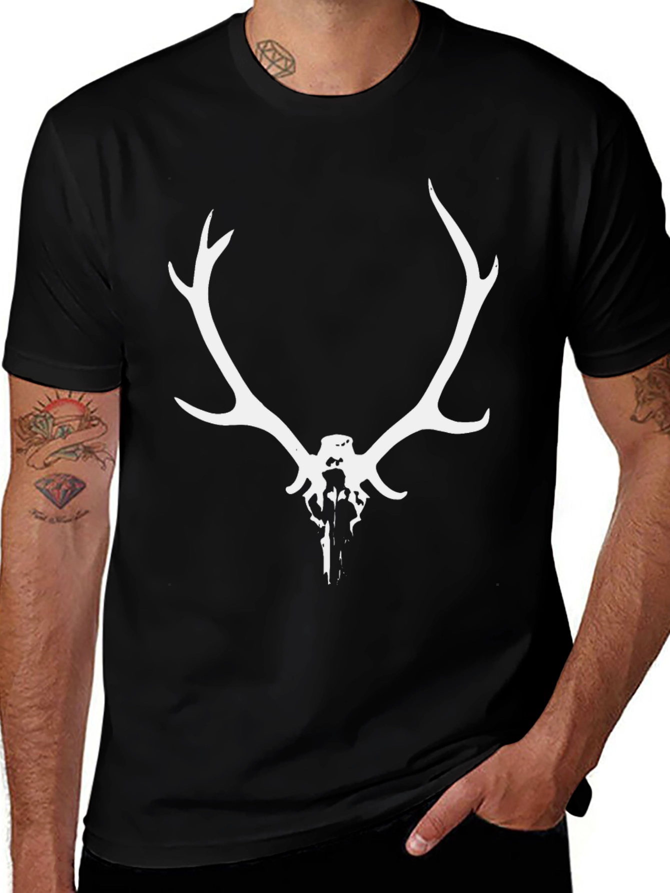 Antler Skull Graphic Tee - Mens Black T-Shirt