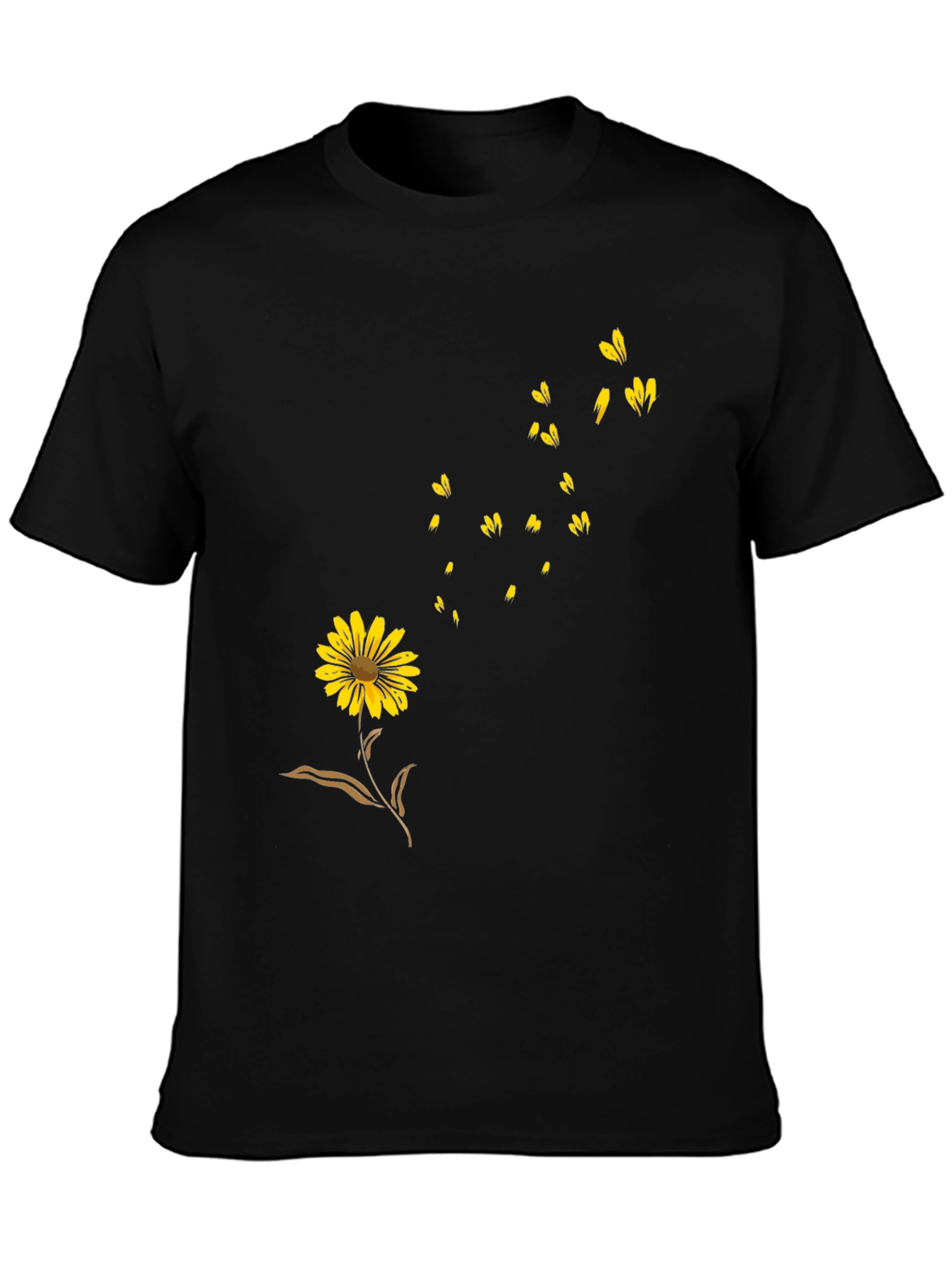 Black Floral Graphic T-Shirt - Casual Wear
