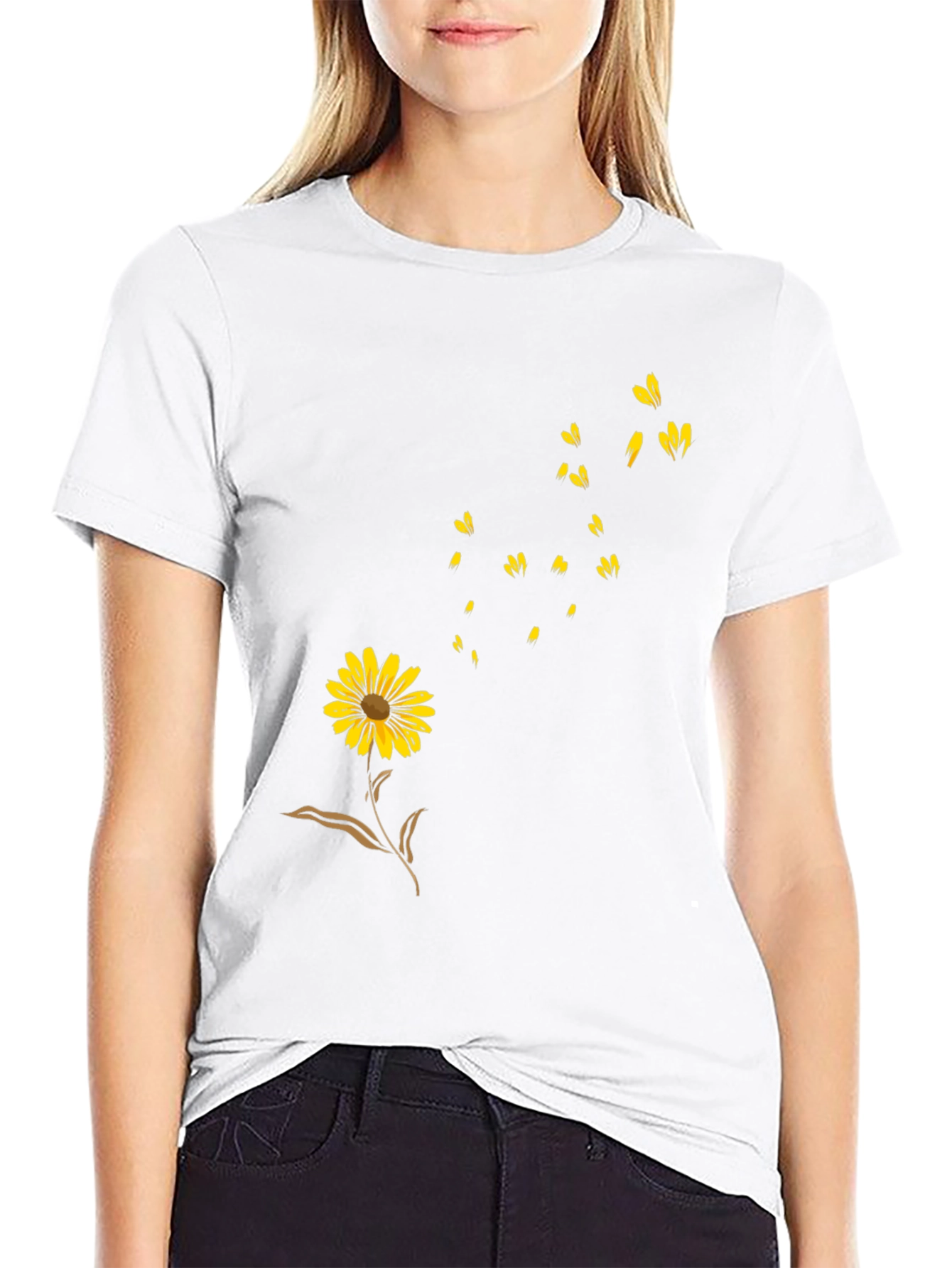 Black Floral Graphic T-Shirt - Casual Wear
