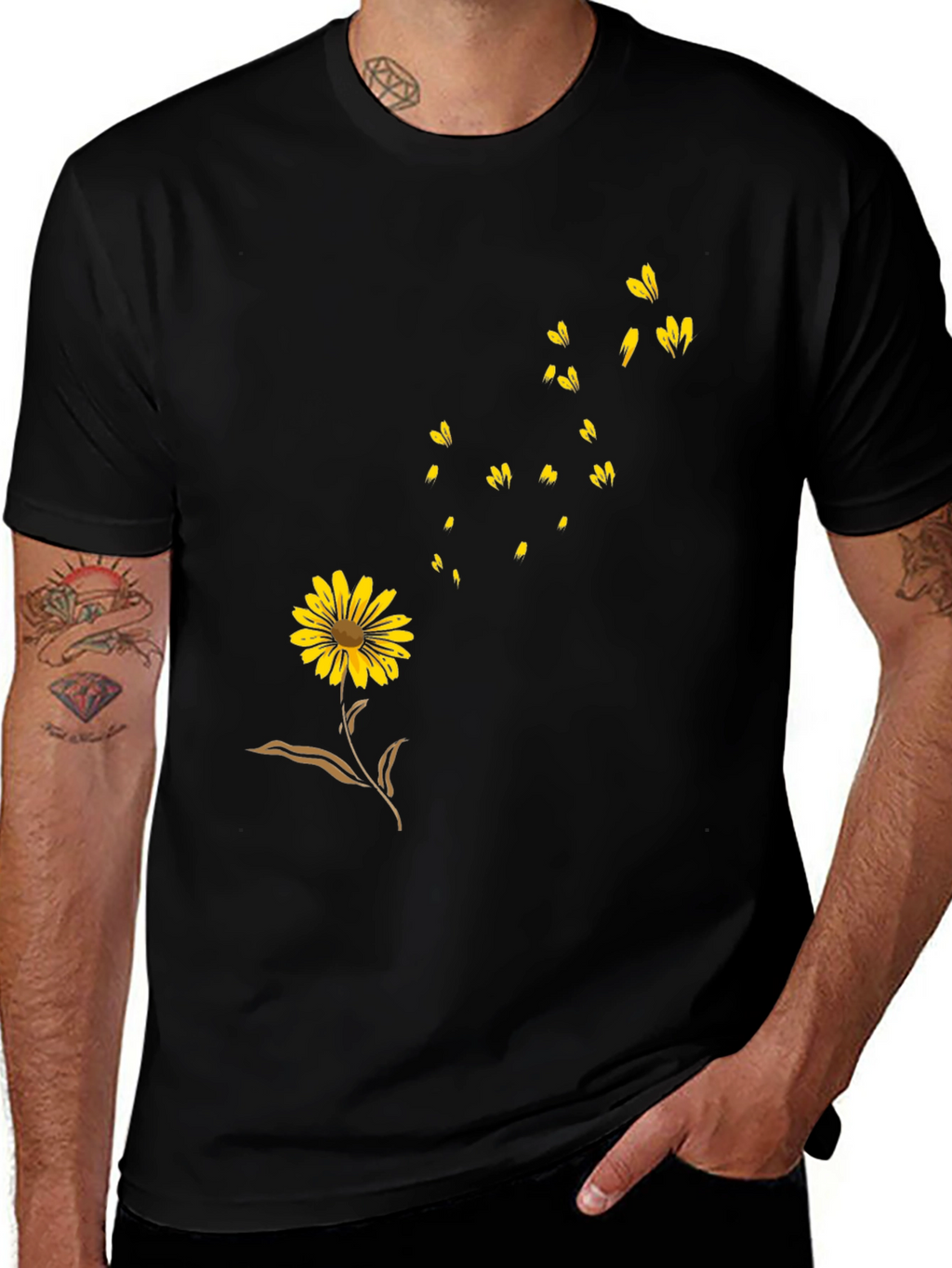 Black Floral Graphic T-Shirt - Casual Wear