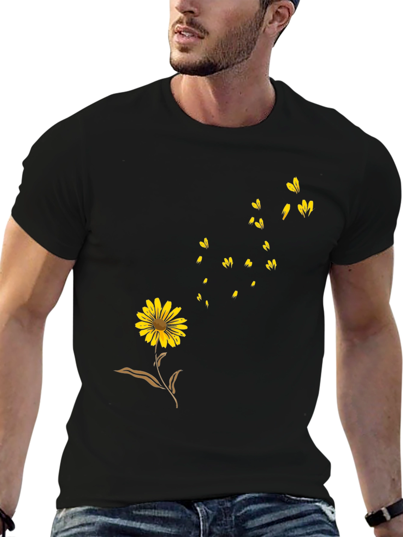 Black Floral Graphic T-Shirt - Casual Wear