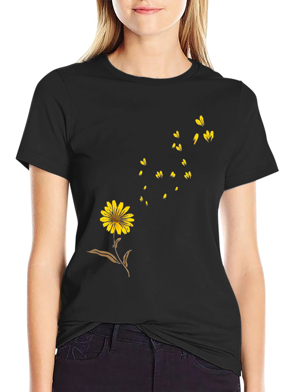 Black Floral Graphic T-Shirt - Casual Wear