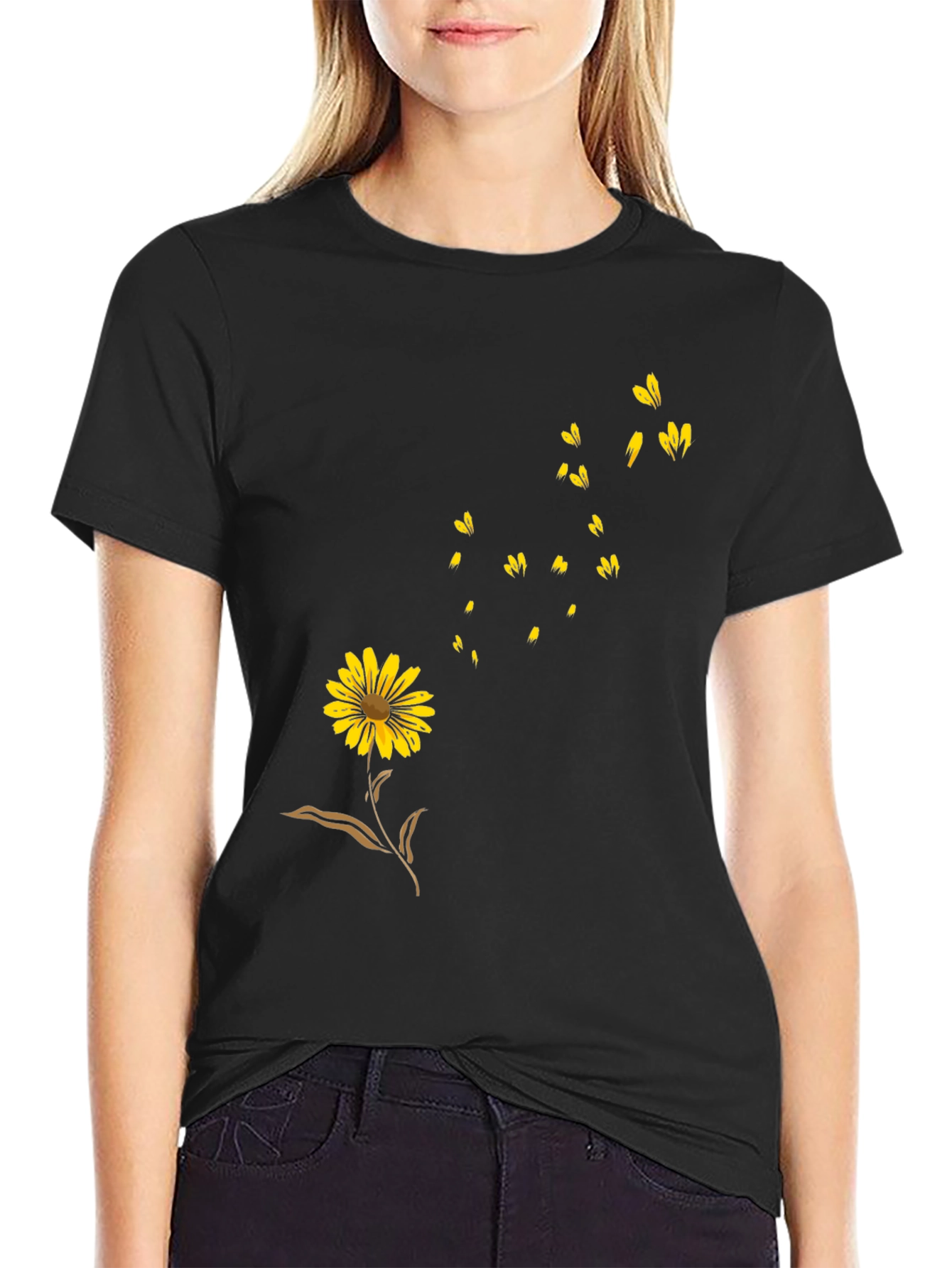 Black Floral Graphic T-Shirt - Casual Wear