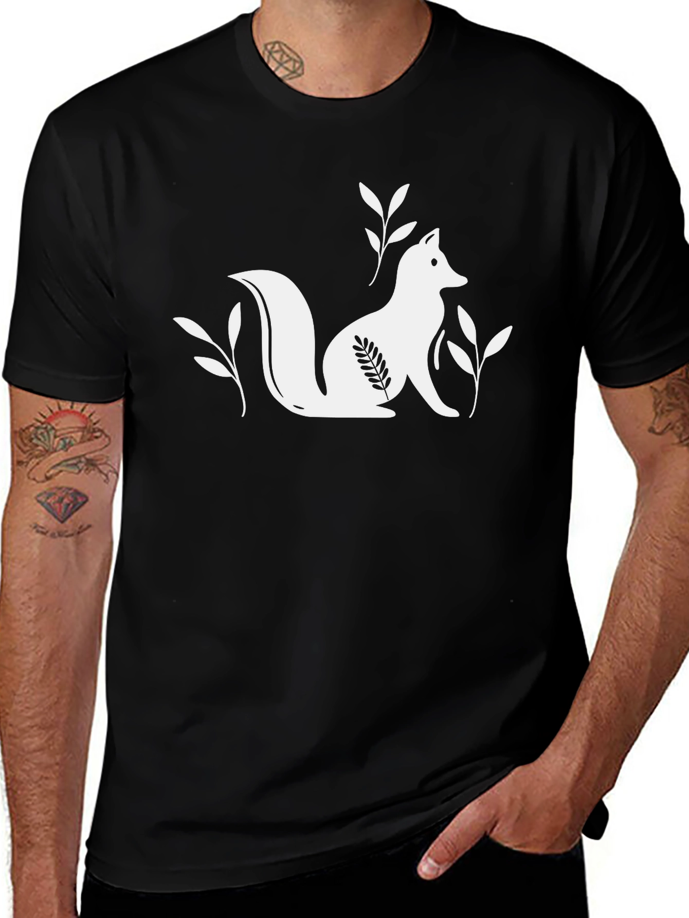 Black T-Shirt with White Fox Design