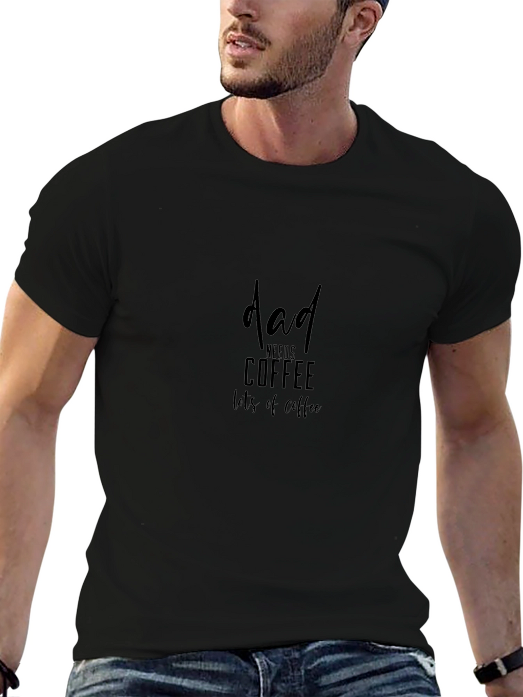 Dad Needs Coffee T-Shirt - Black Crew Neck
