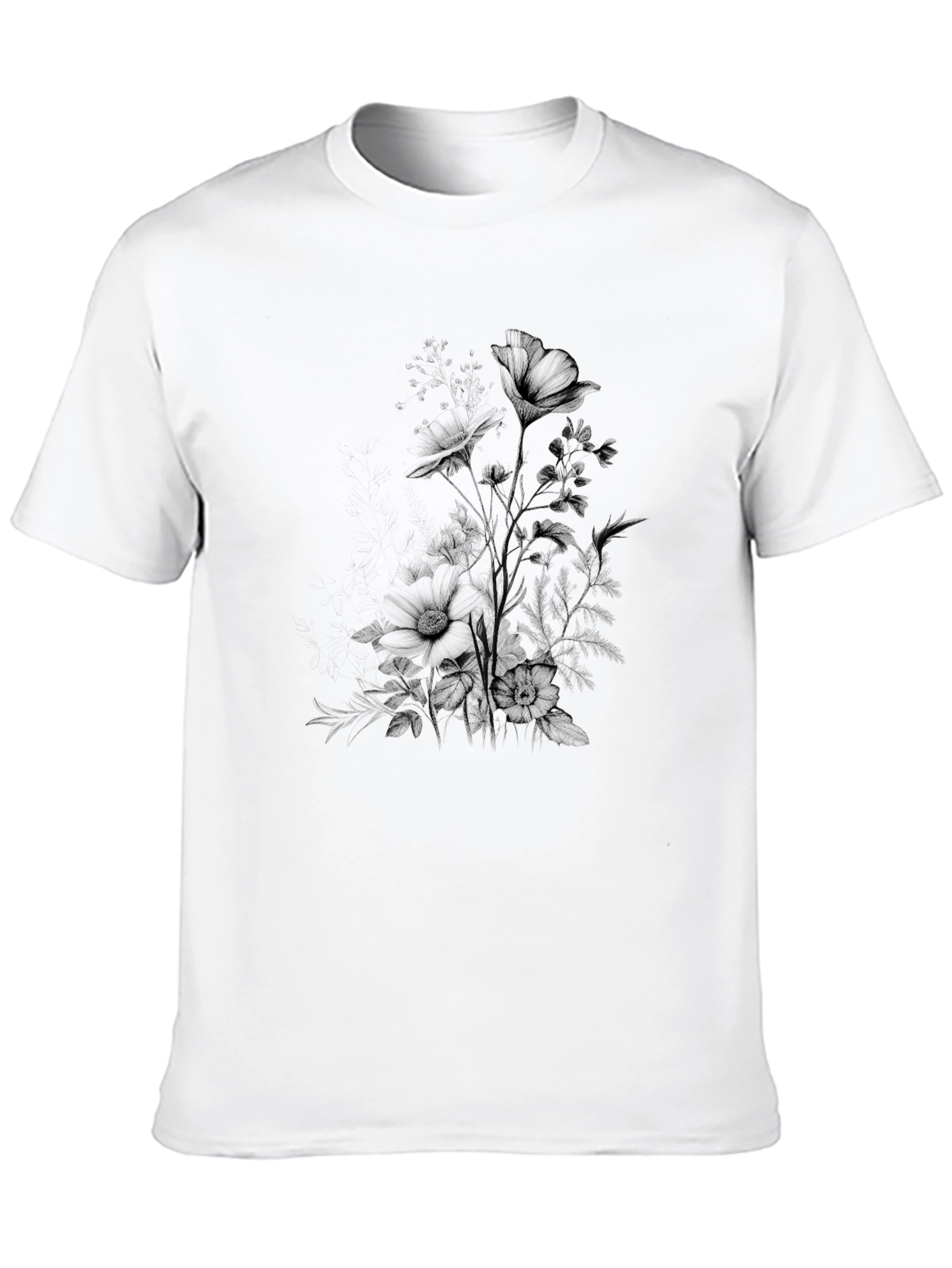 Mens Black Floral Print Crew Neck T-Shirt
