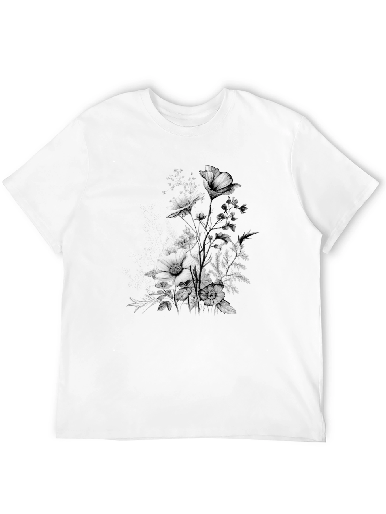 Mens Black Floral Print Crew Neck T-Shirt