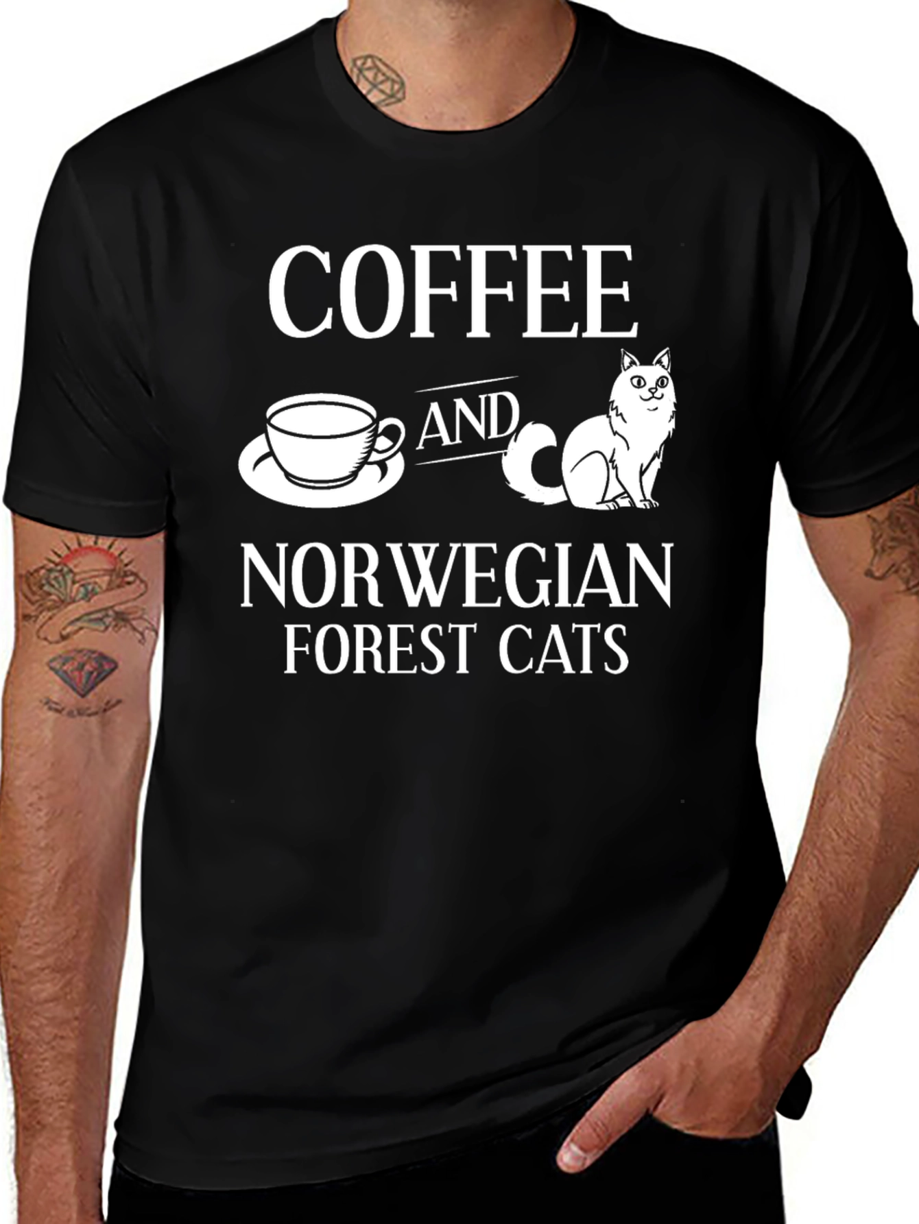 Coffee & Norwegian Forest Cats Black T-Shirt