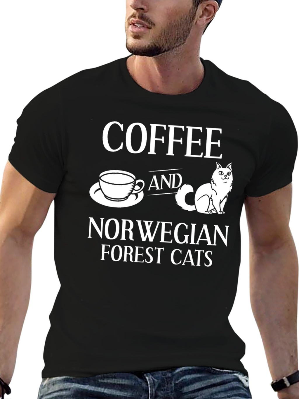 Coffee & Norwegian Forest Cats Black T-Shirt