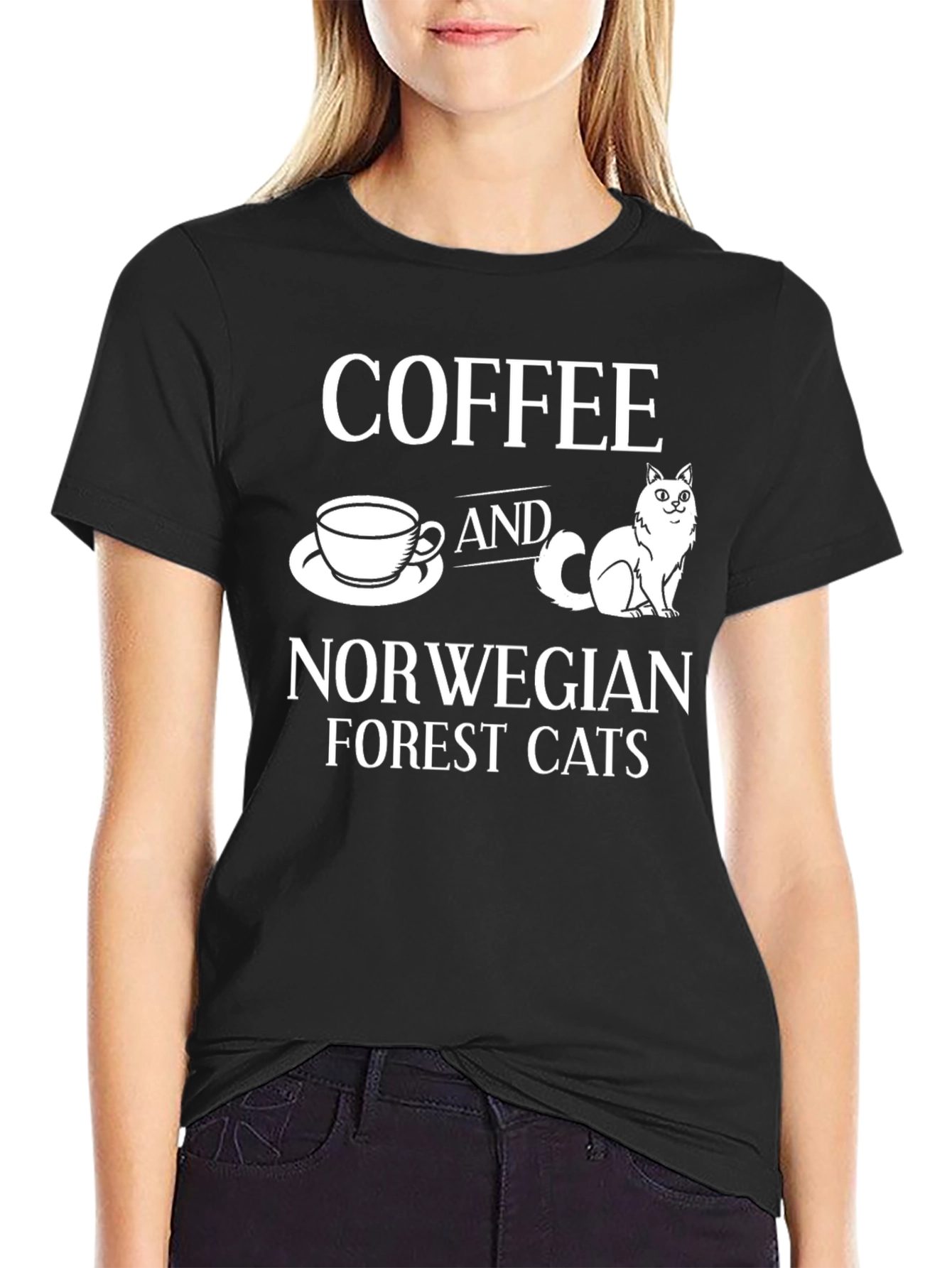Coffee & Norwegian Forest Cats Black T-Shirt