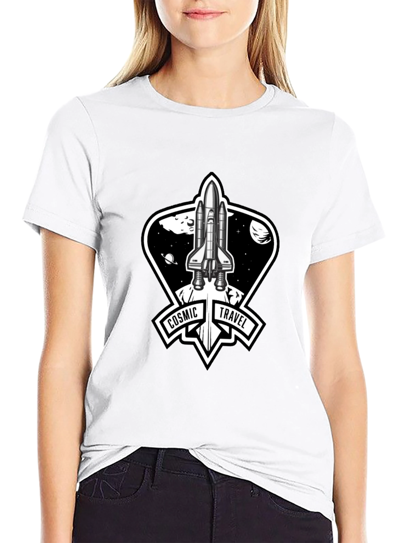 Cosmic Travel Space Shuttle Graphic T-Shirt