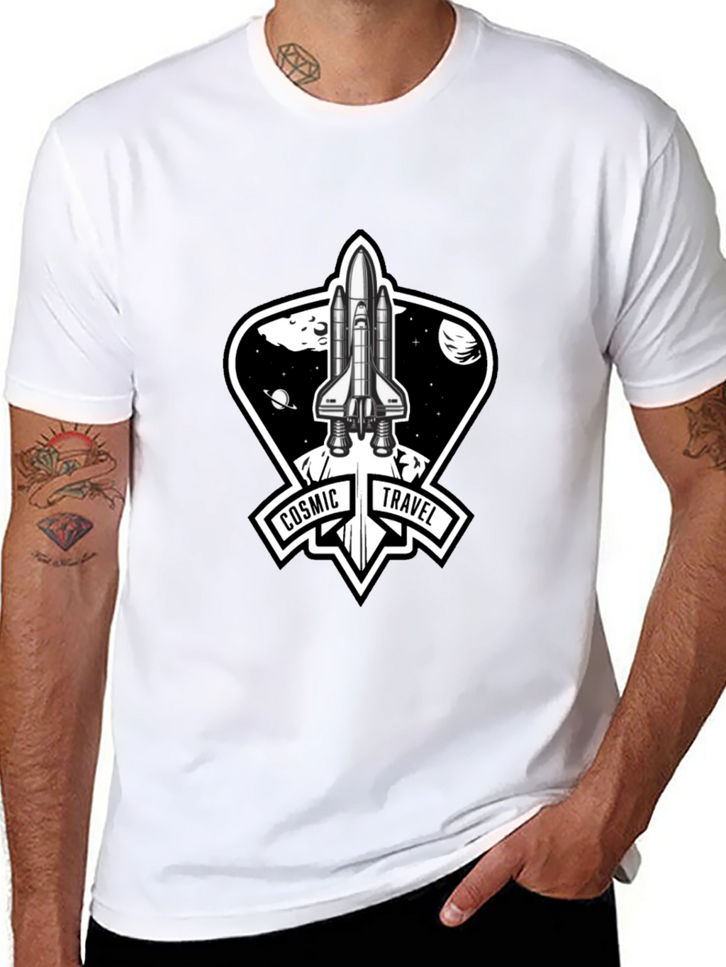 Cosmic Travel Space Shuttle Graphic T-Shirt