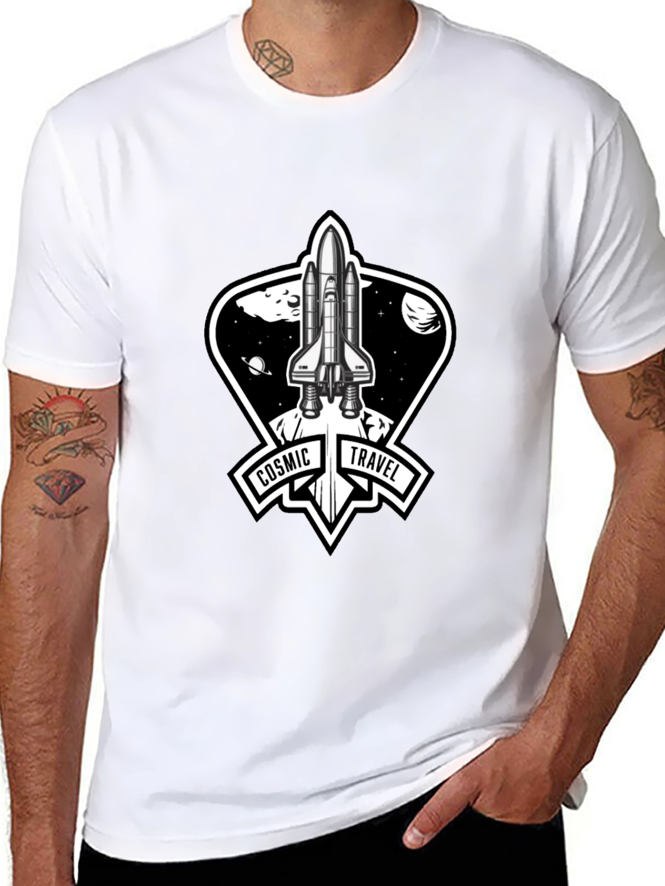Cosmic Travel Space Shuttle Graphic T-Shirt