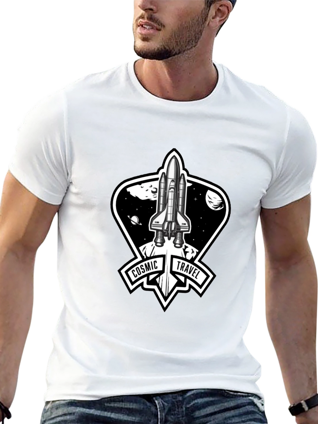 Cosmic Travel Space Shuttle Graphic T-Shirt