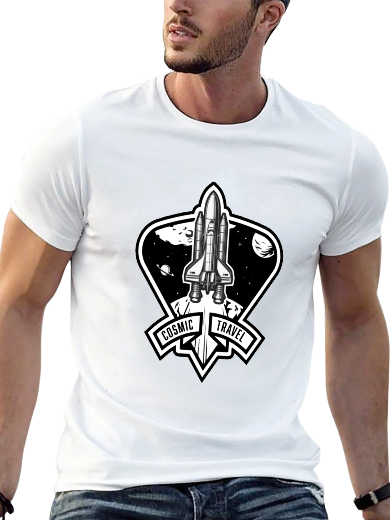 Cosmic Travel Space Shuttle Graphic T-Shirt