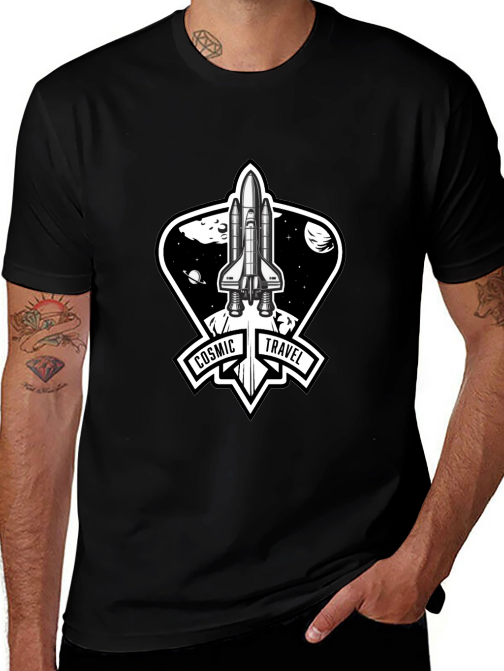 Cosmic Travel Space Shuttle Graphic T-Shirt