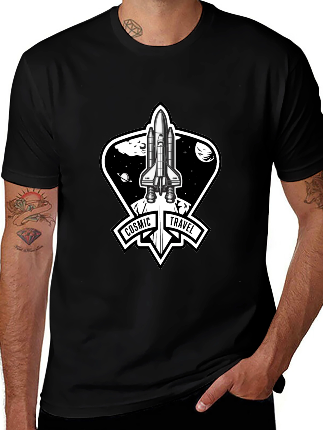 Cosmic Travel Space Shuttle Graphic T-Shirt