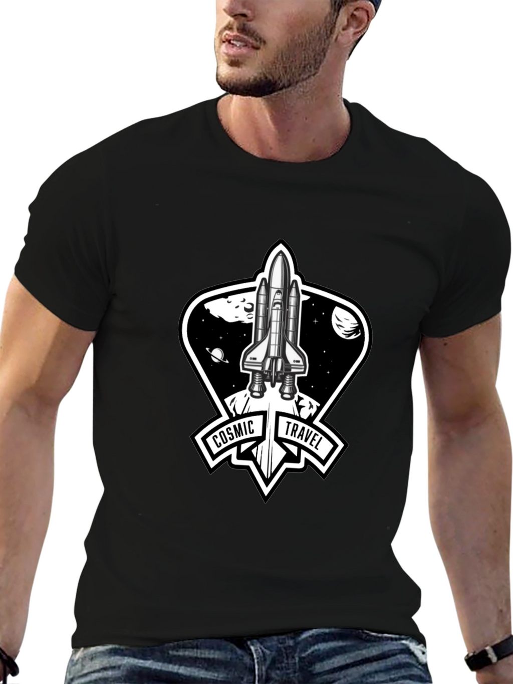 Cosmic Travel Space Shuttle Graphic T-Shirt