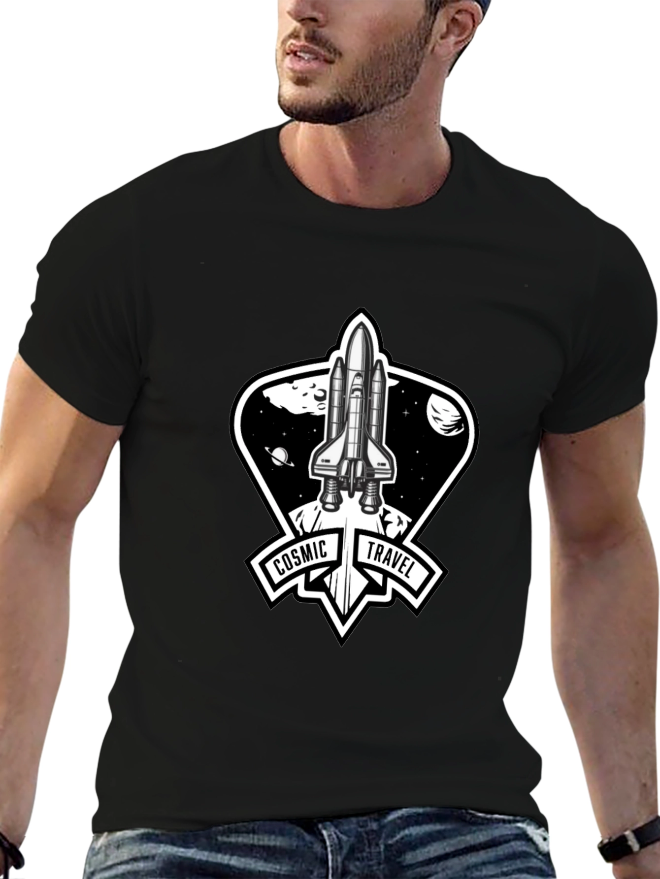 Cosmic Travel Space Shuttle Graphic T-Shirt