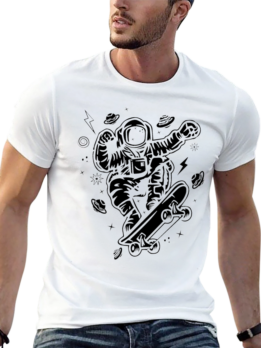 Skateboarding Astronaut Black T-Shirt