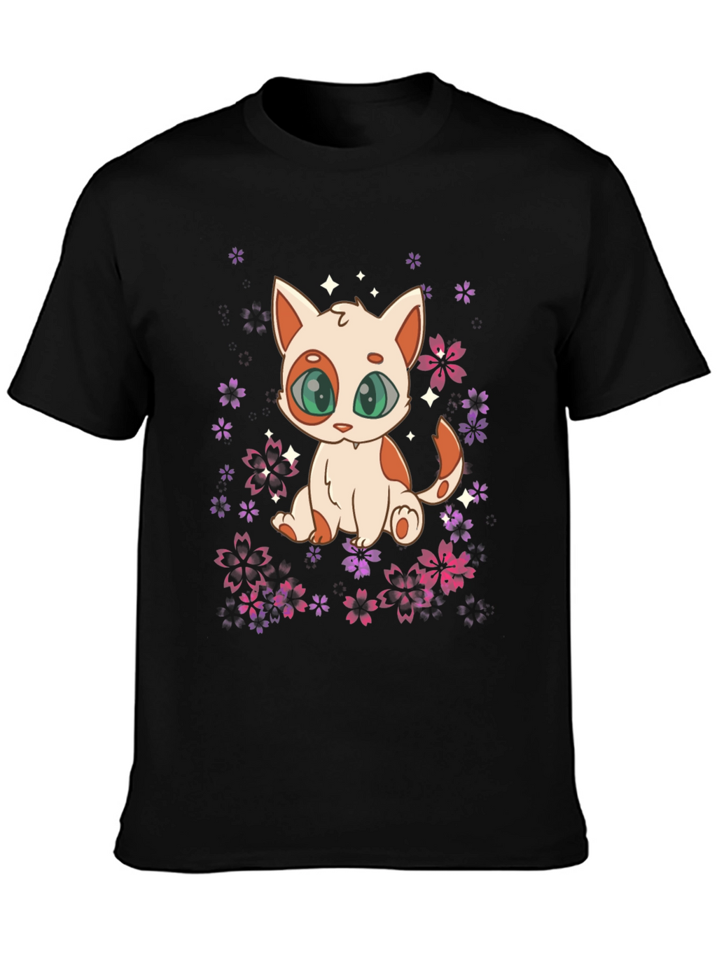 Cute Anime Cat Floral T-Shirt