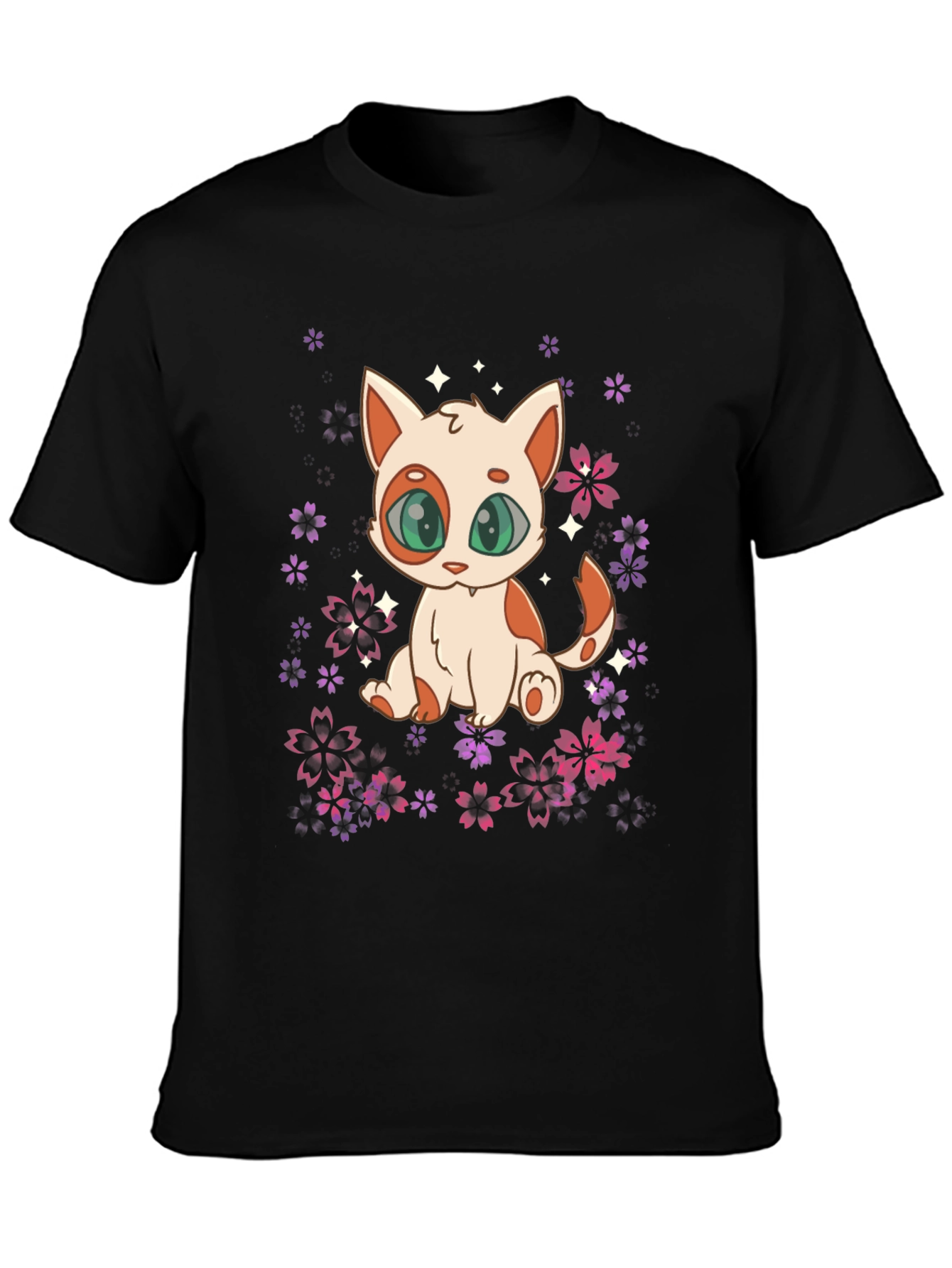 Cute Anime Cat Floral T-Shirt