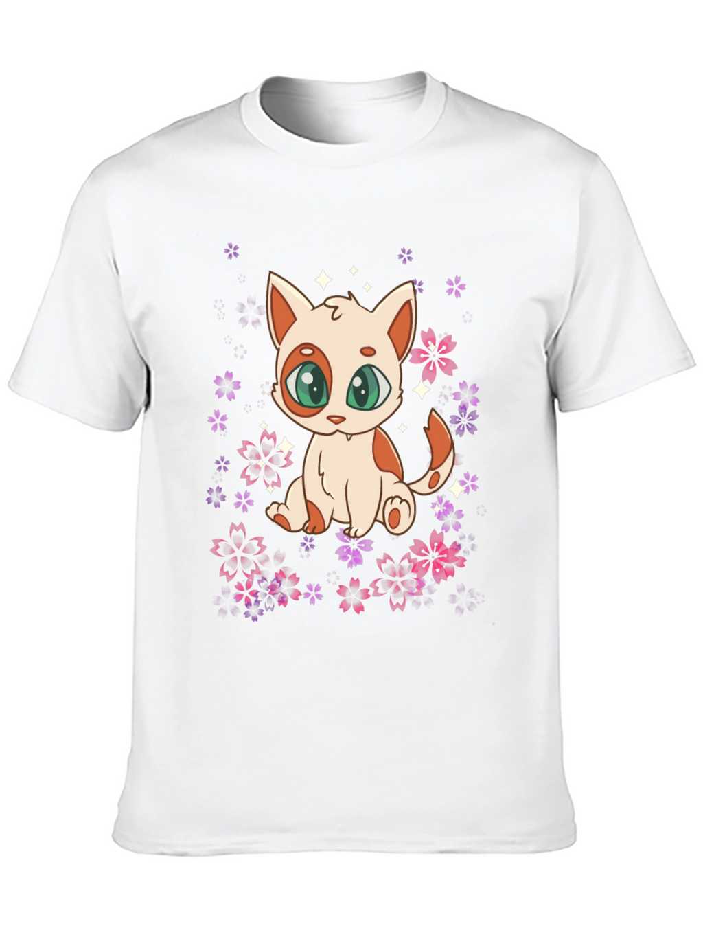 Cute Anime Cat Floral T-Shirt