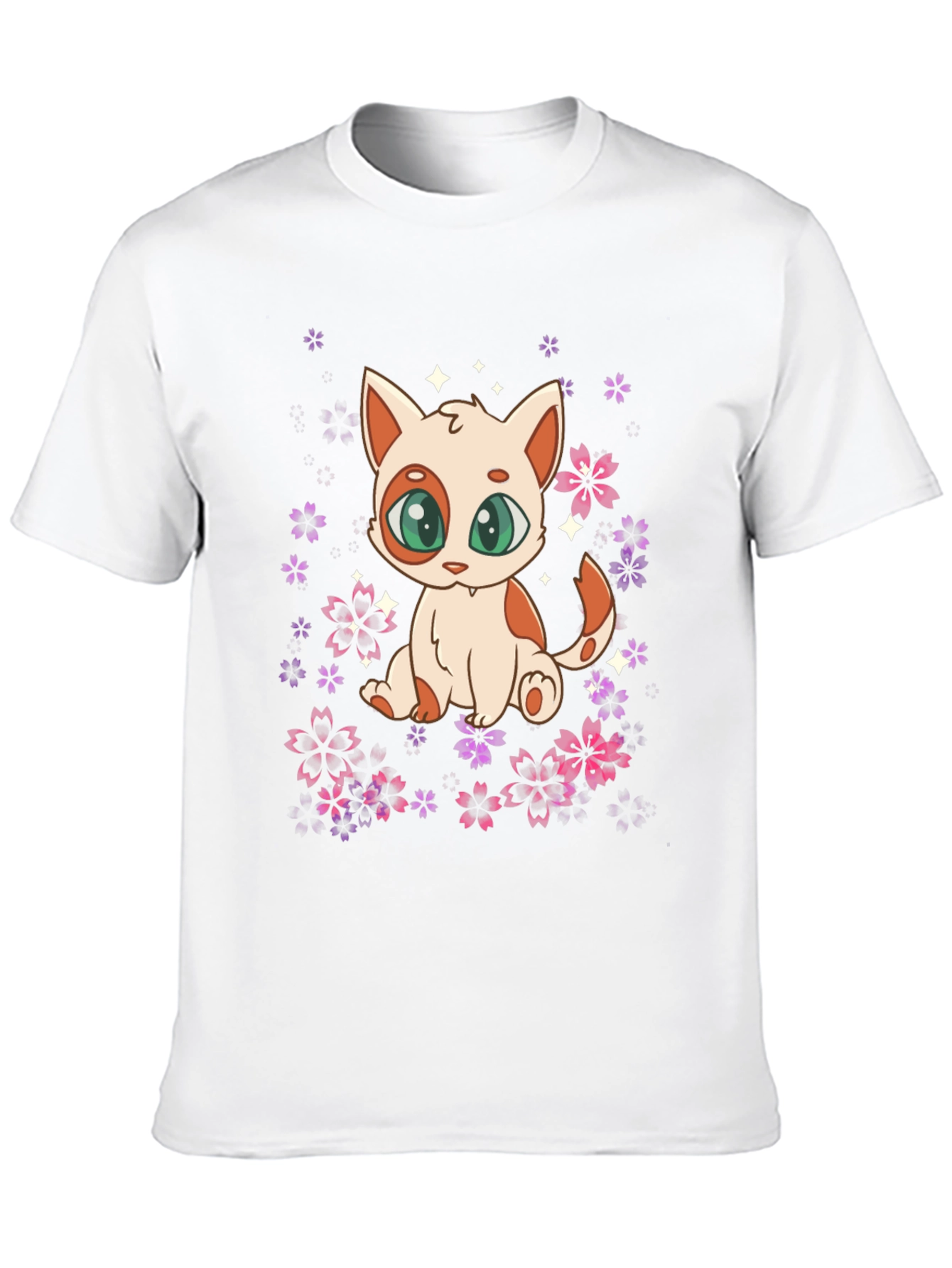 Cute Anime Cat Floral T-Shirt