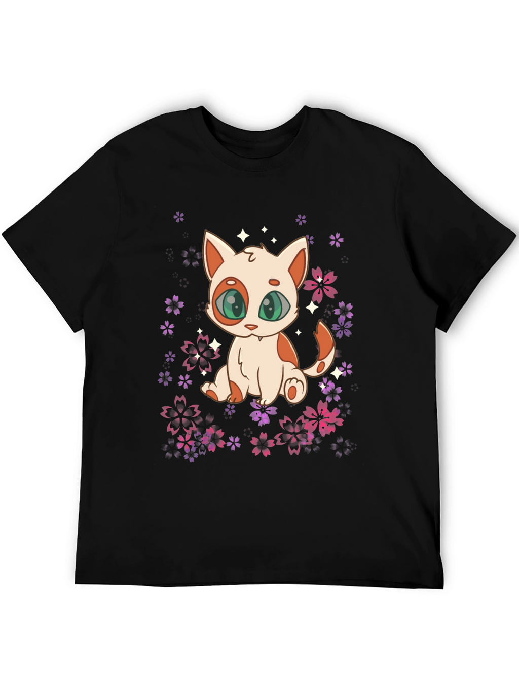 Cute Anime Cat Floral T-Shirt