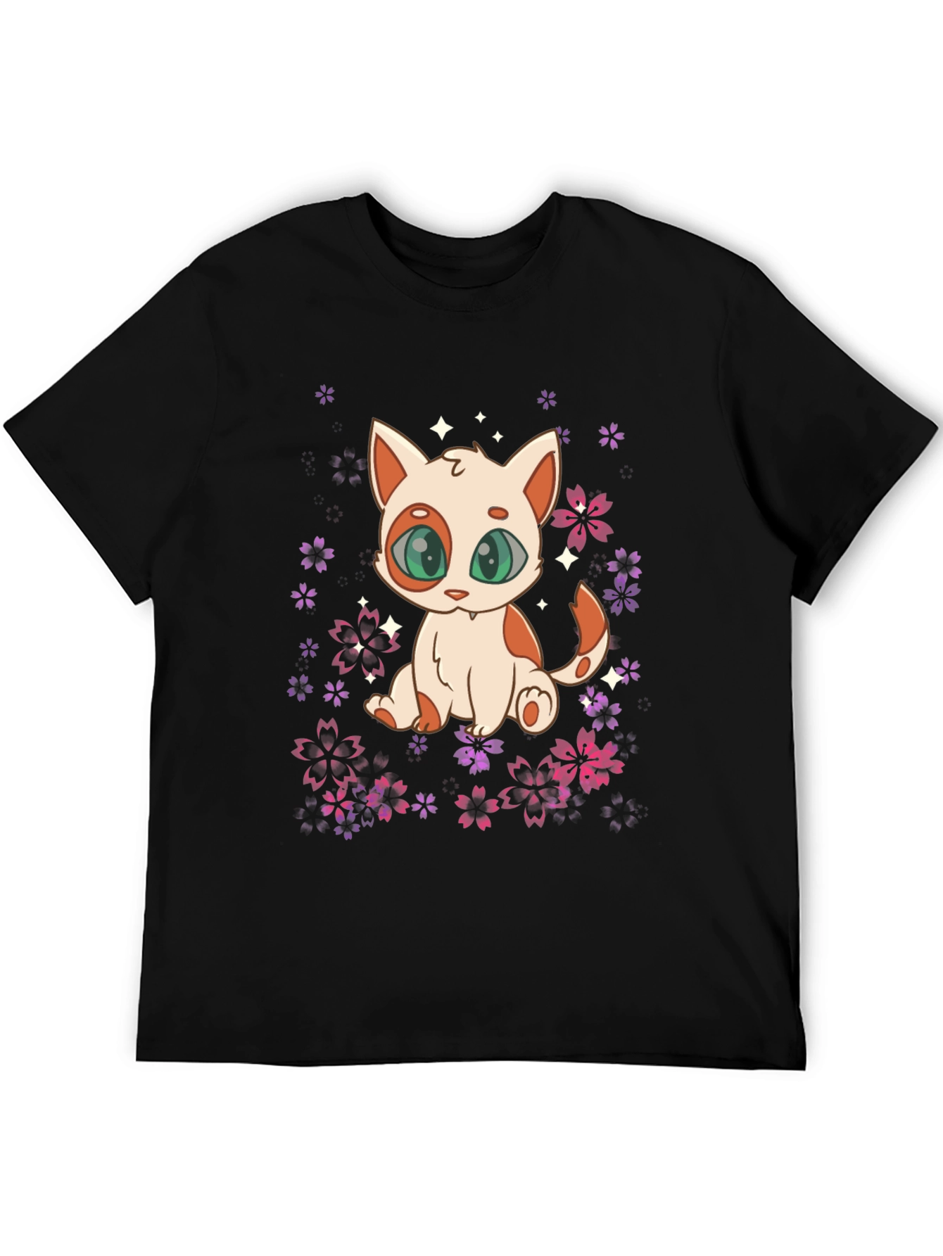 Cute Anime Cat Floral T-Shirt