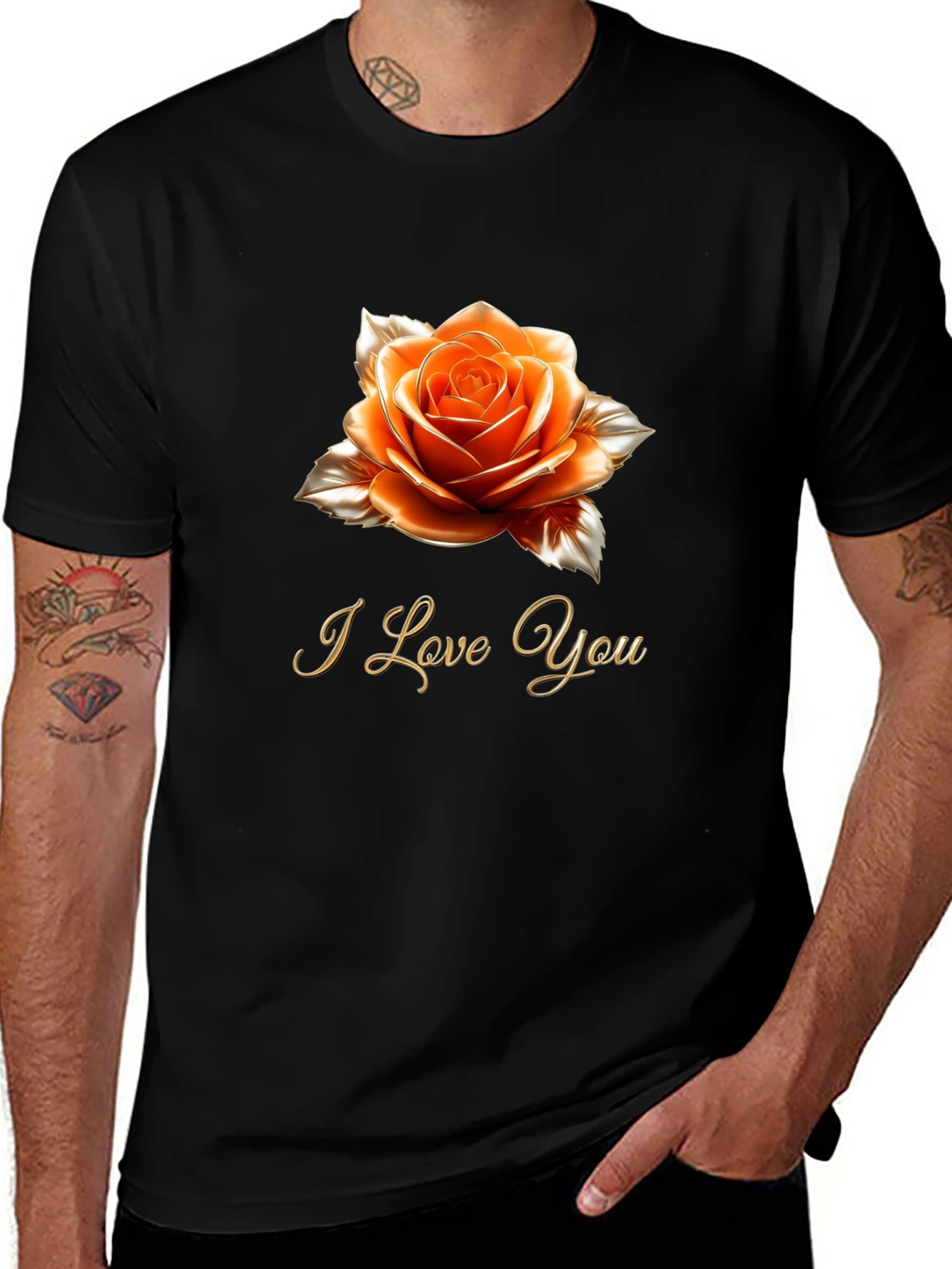 Rose I Love You Graphic Tee - Romantic Black T-Shirt