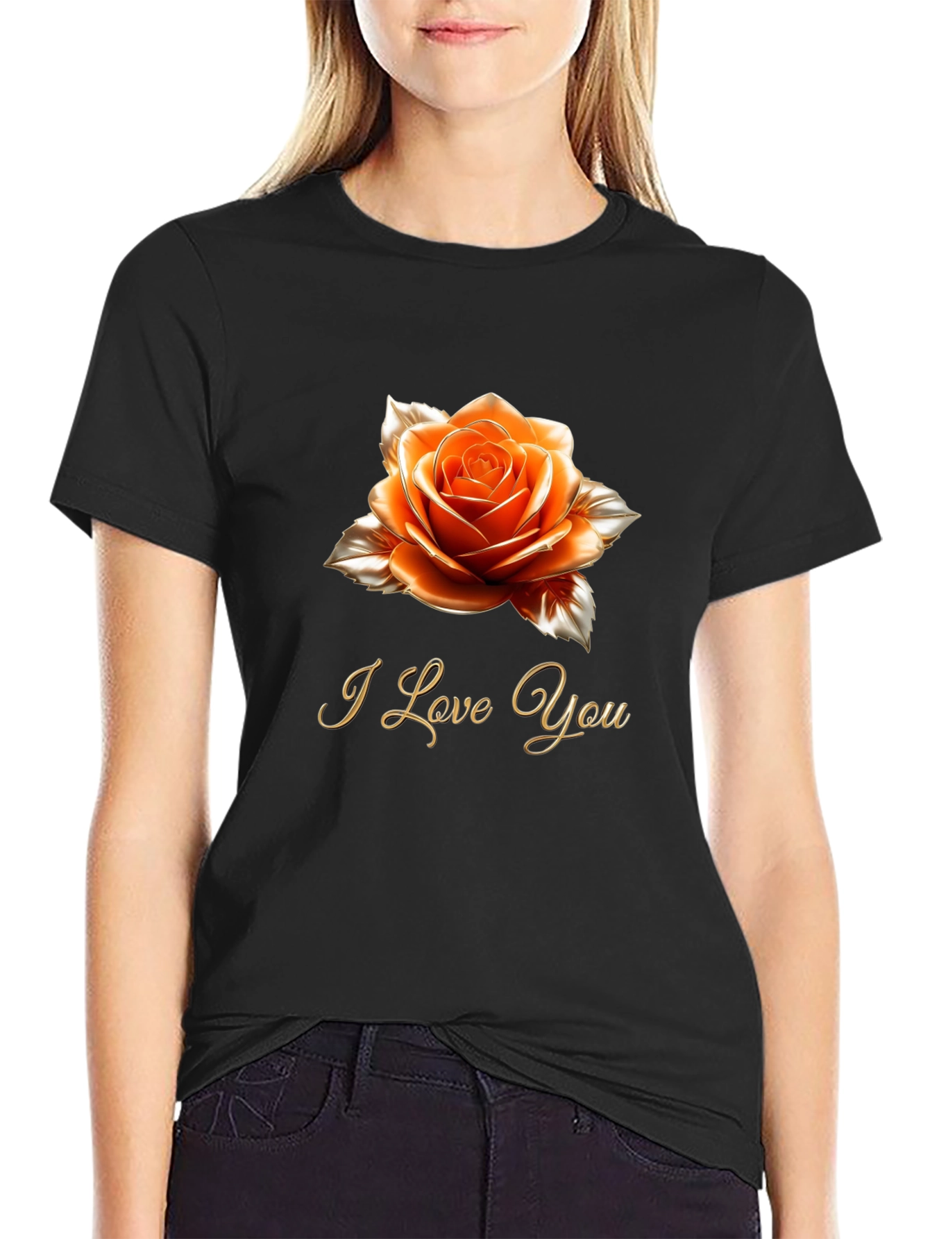Rose I Love You Graphic Tee - Romantic Black T-Shirt