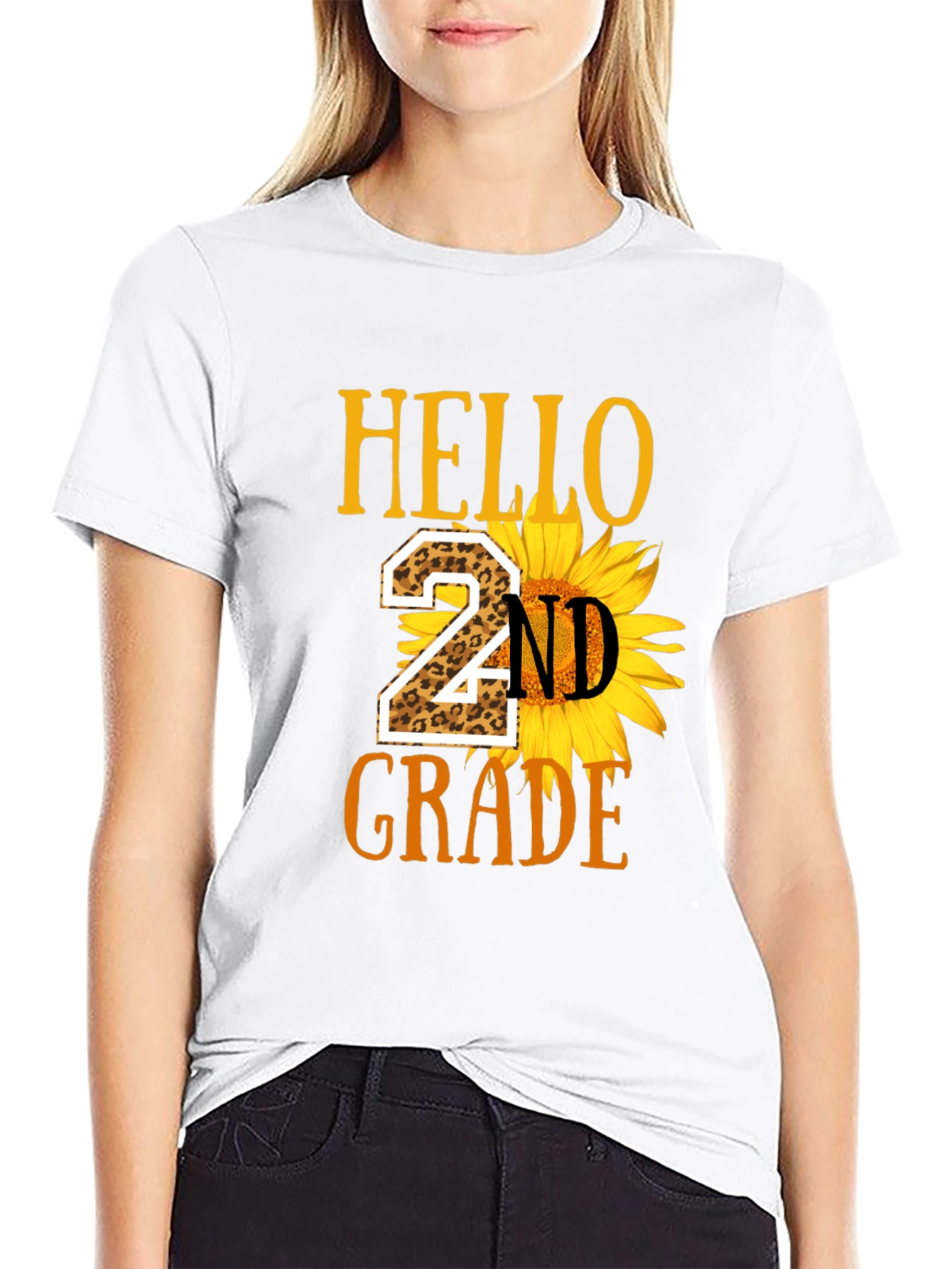 Hello 2nd Grade Leopard Sunflower T-Shirt