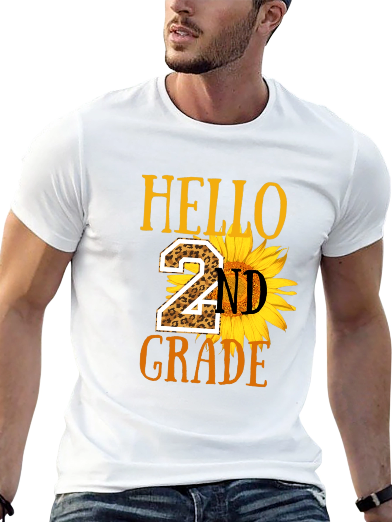 Hello 2nd Grade Leopard Sunflower T-Shirt