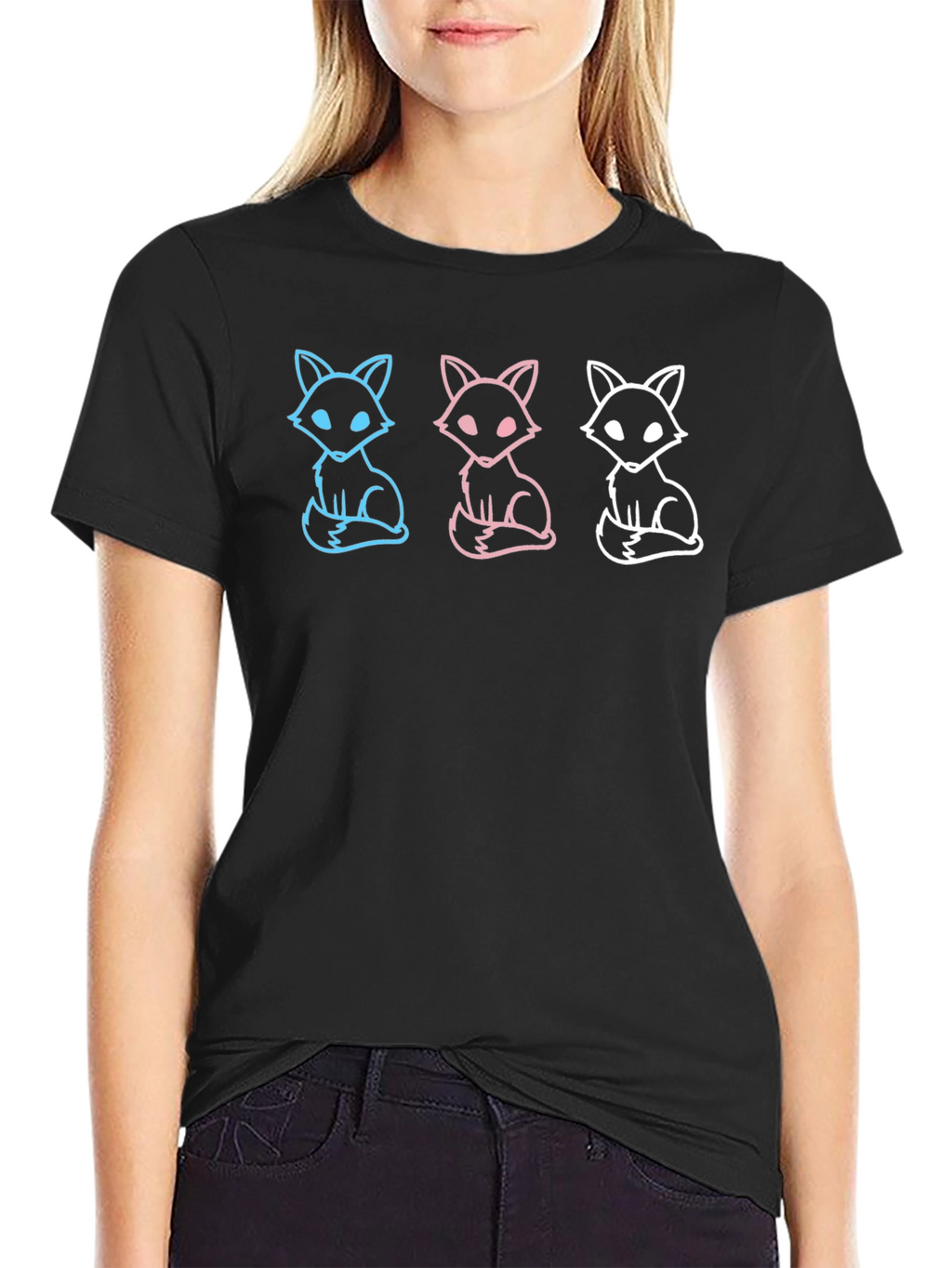 Fox Trio Graphic Tee - Stylish Black T-Shirt