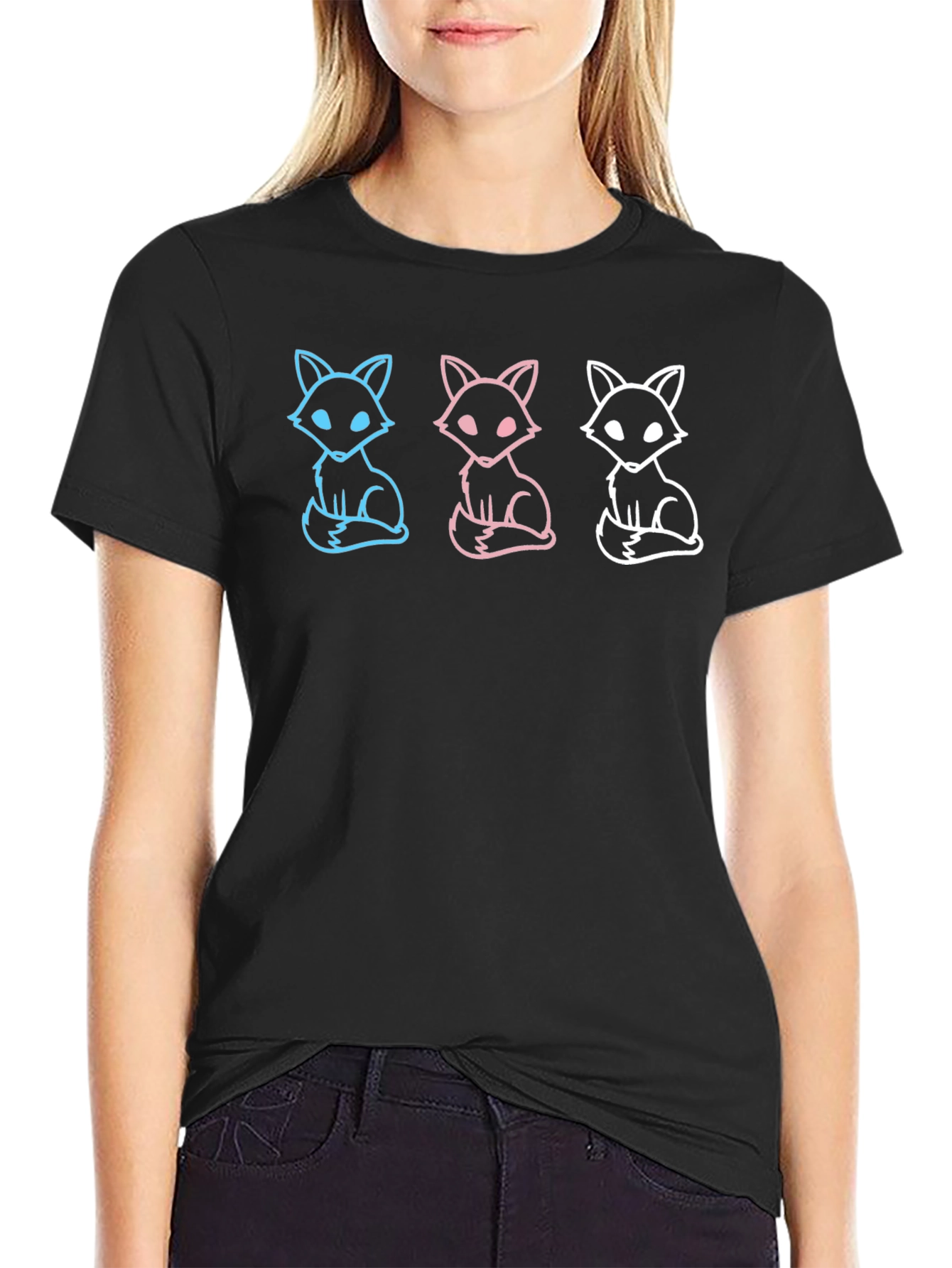 Fox Trio Graphic Tee - Stylish Black T-Shirt