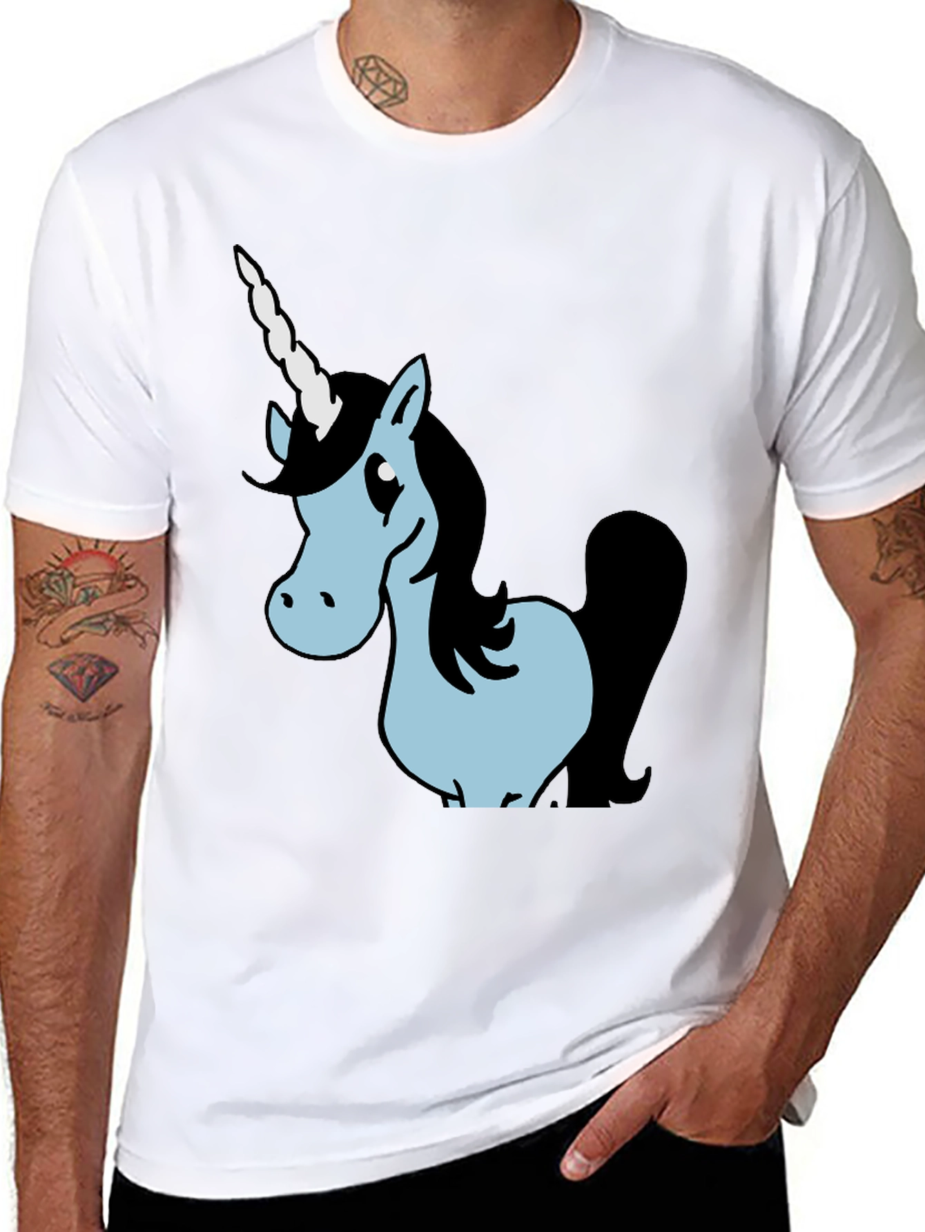 Unicorn Graphic Black Cotton T-Shirt