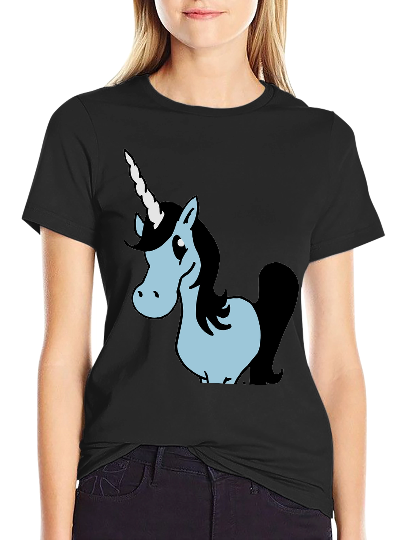 Unicorn Graphic Black Cotton T-Shirt