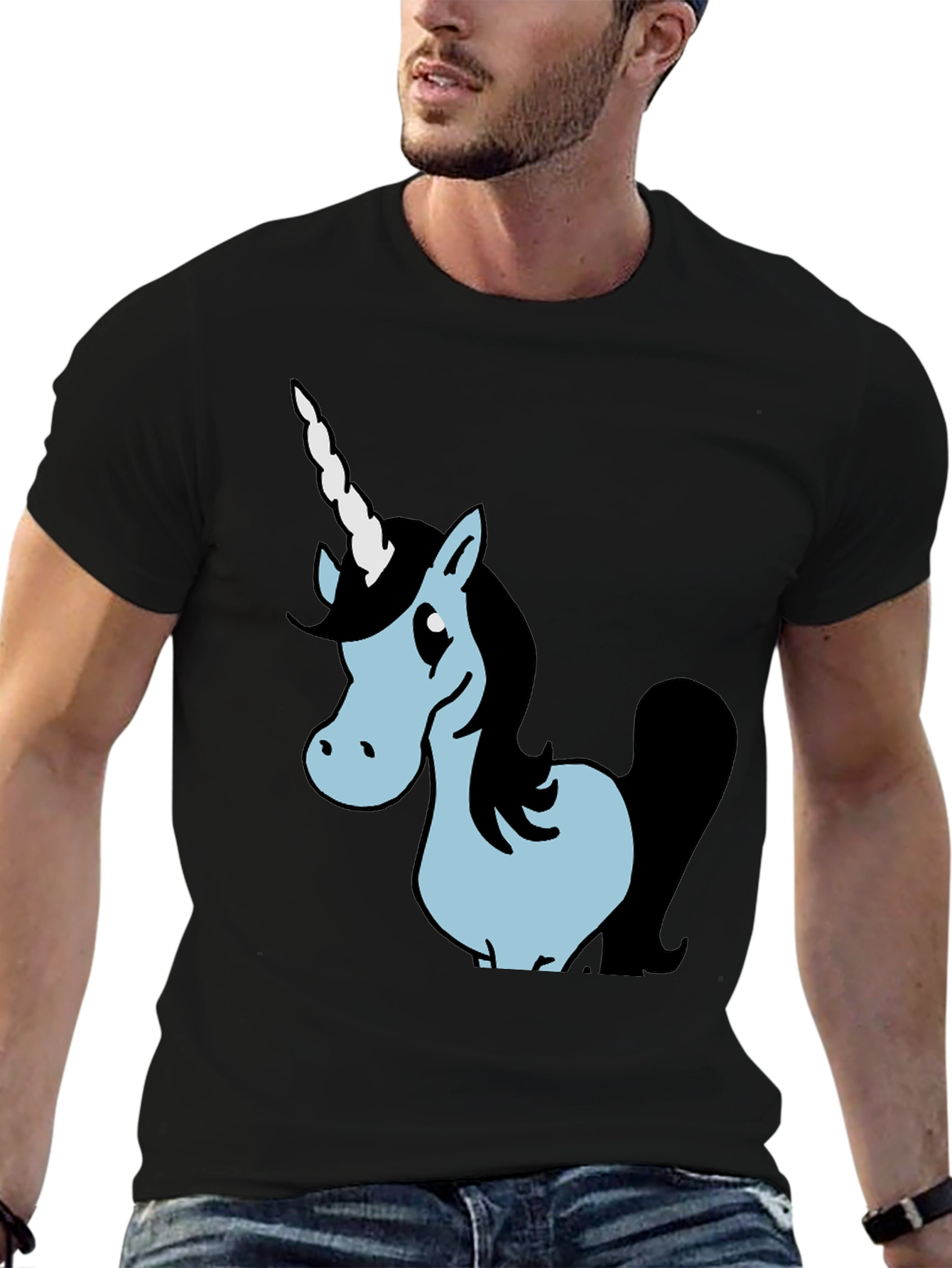 Unicorn Graphic Black Cotton T-Shirt
