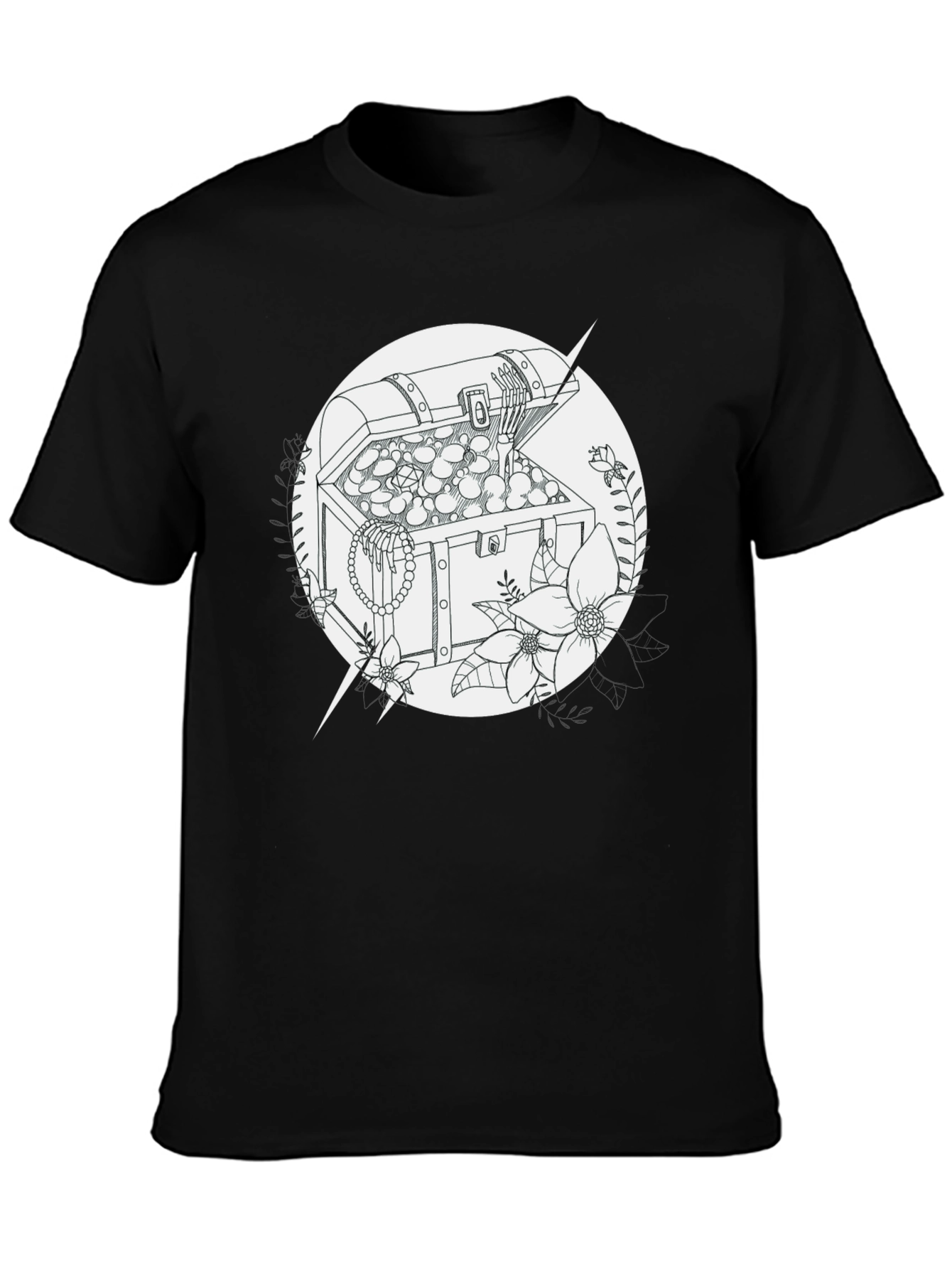 Treasure Chest Graphic Tee - Black Cotton T-Shirt