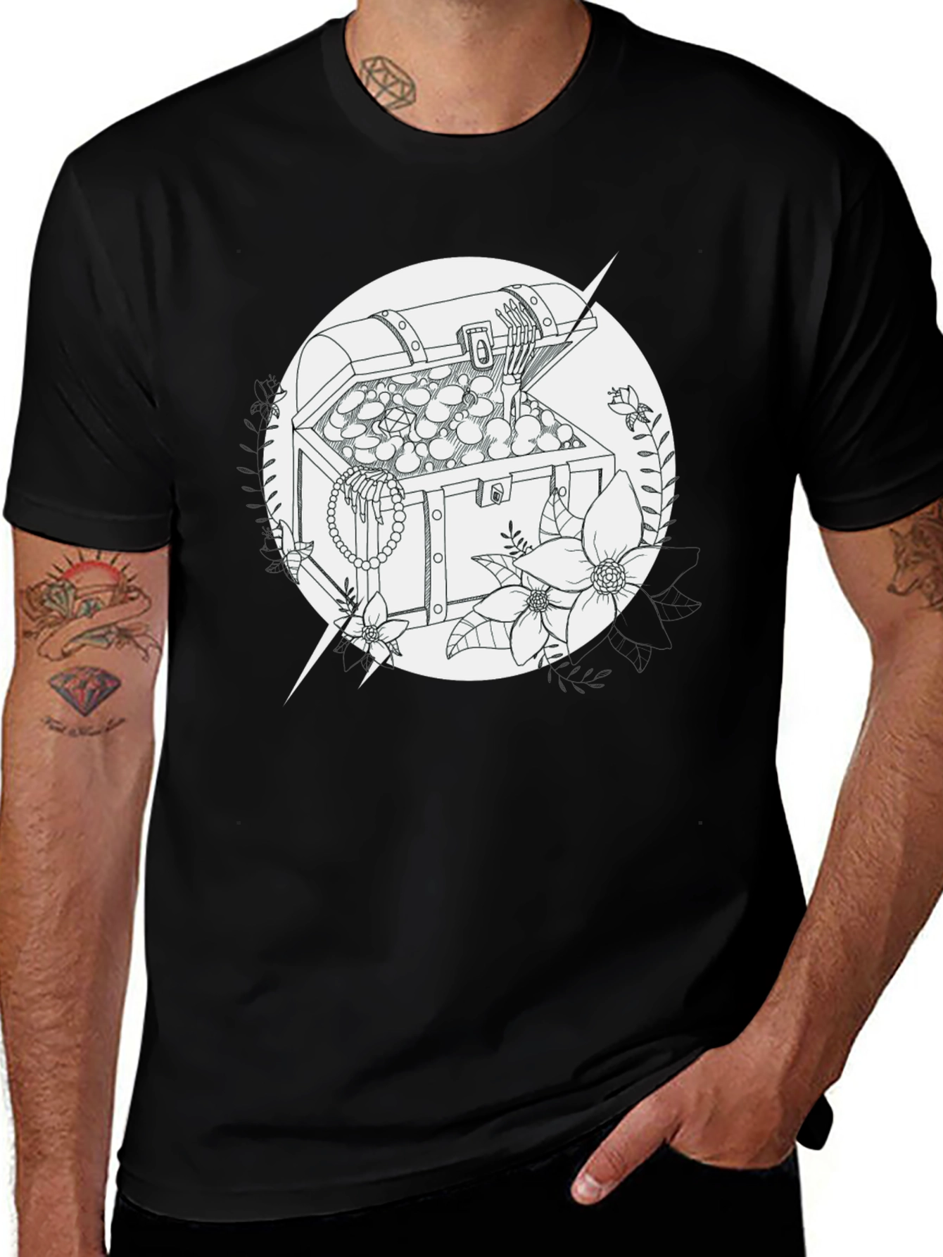 Treasure Chest Graphic Tee - Black Cotton T-Shirt