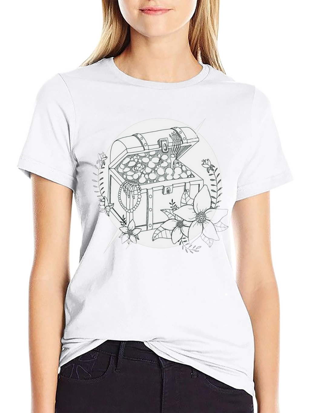 Treasure Chest Graphic Tee - Black Cotton T-Shirt
