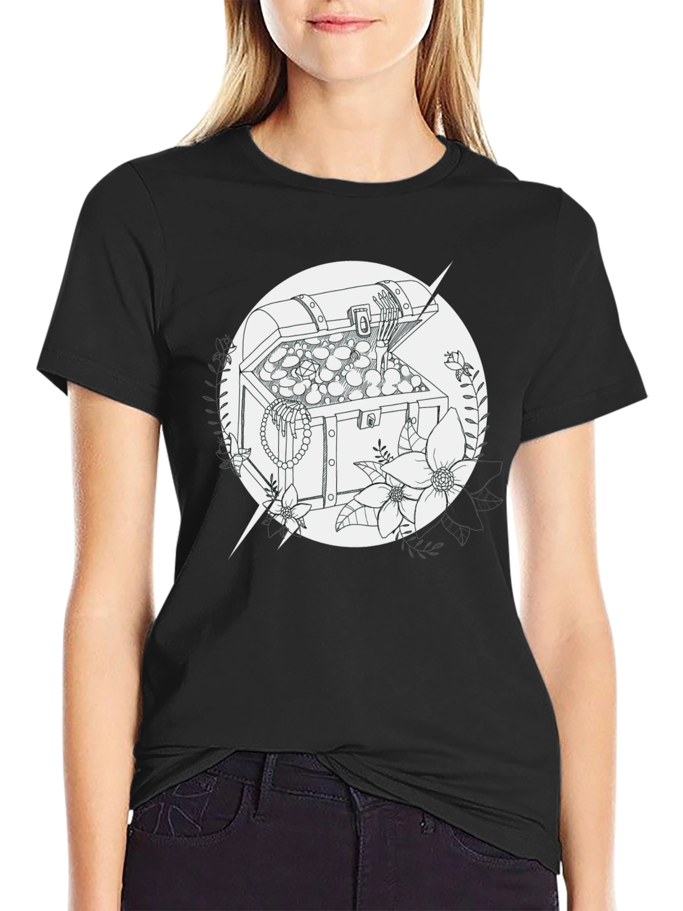 Treasure Chest Graphic Tee - Black Cotton T-Shirt