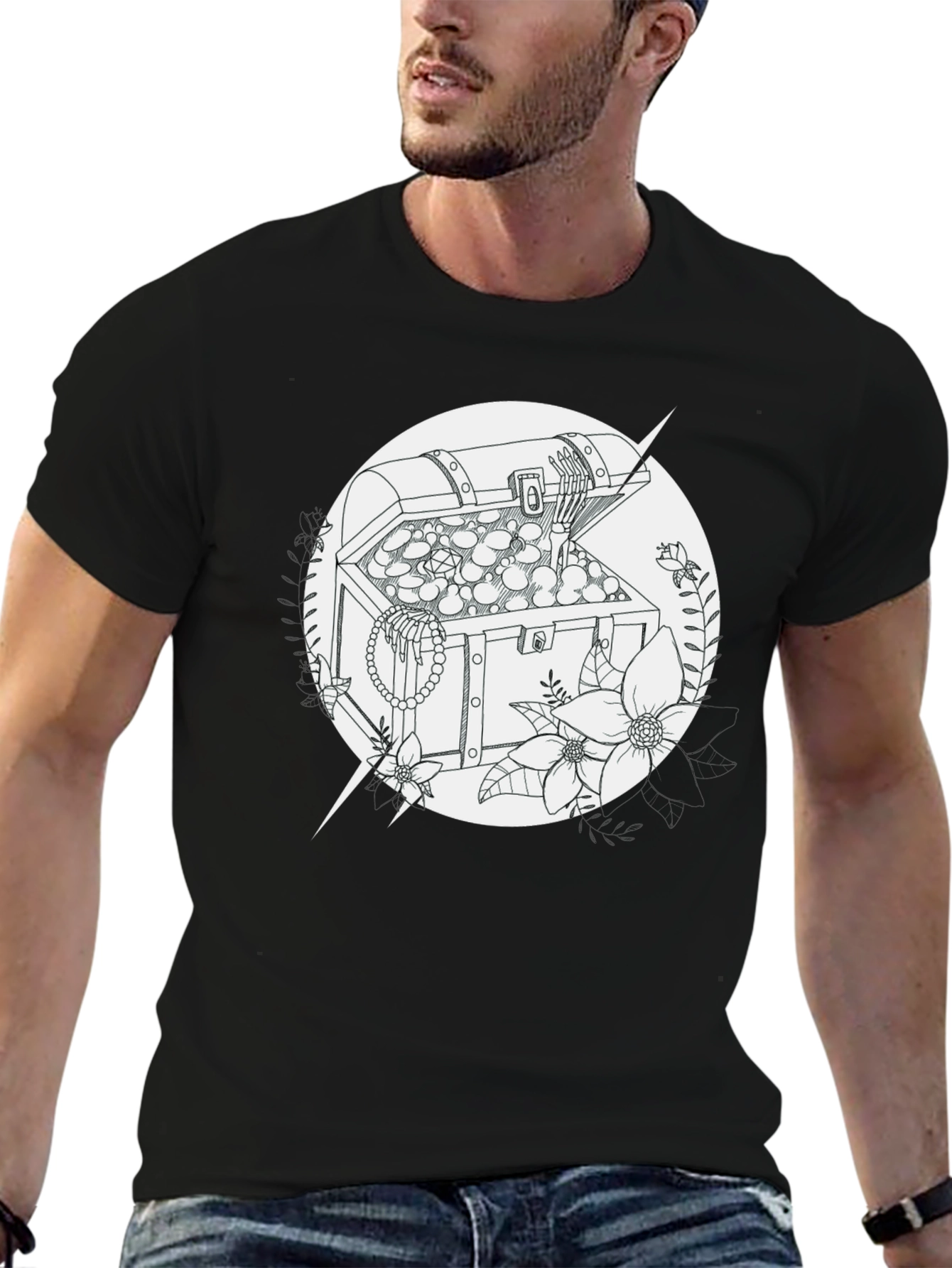 Treasure Chest Graphic Tee - Black Cotton T-Shirt