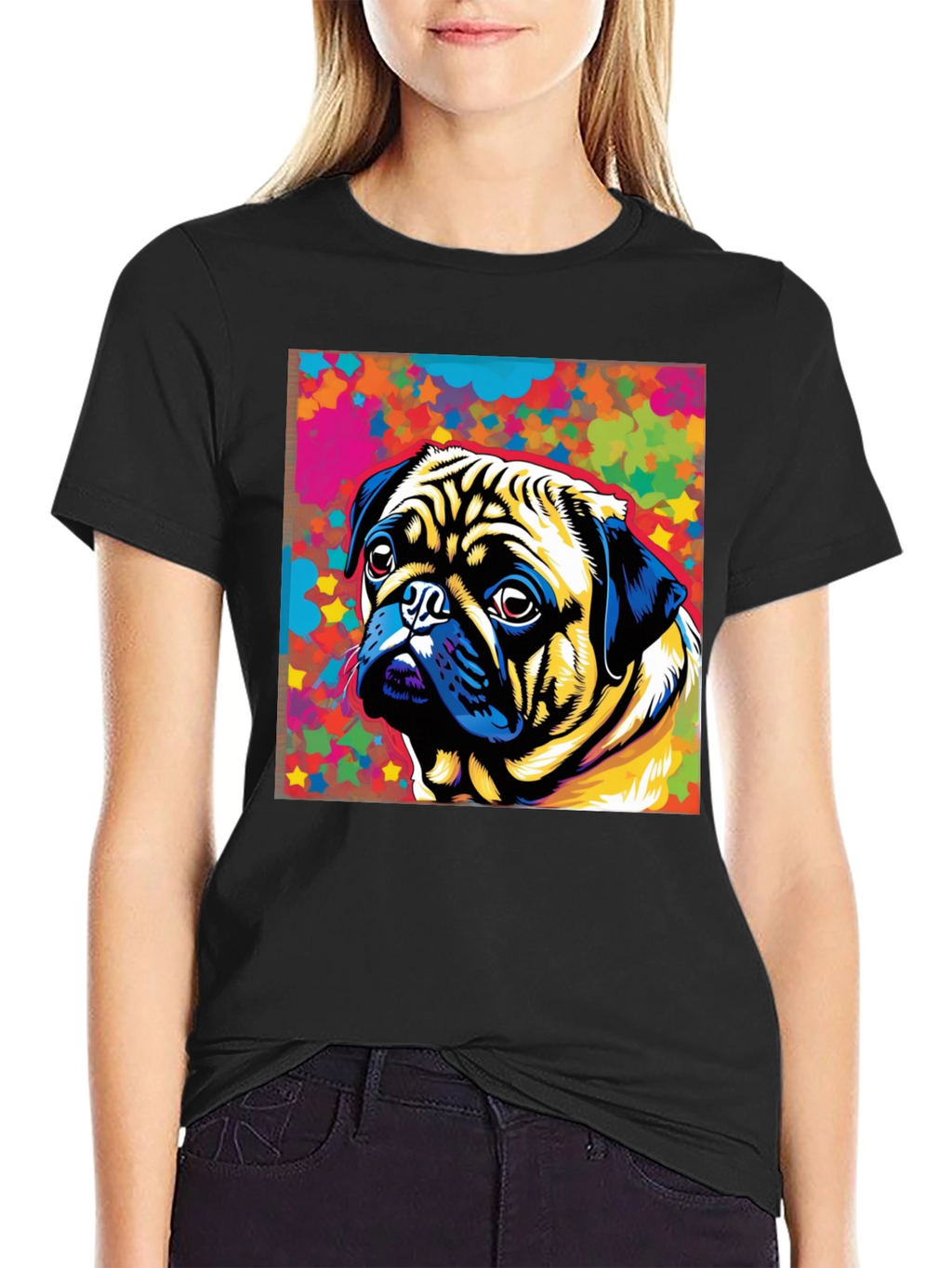 Colorful Pug Graphic T-Shirt