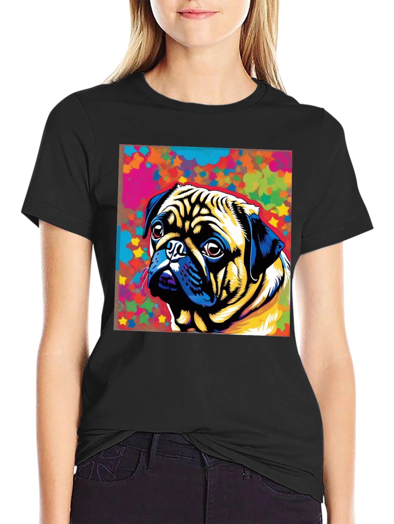 Colorful Pug Graphic T-Shirt
